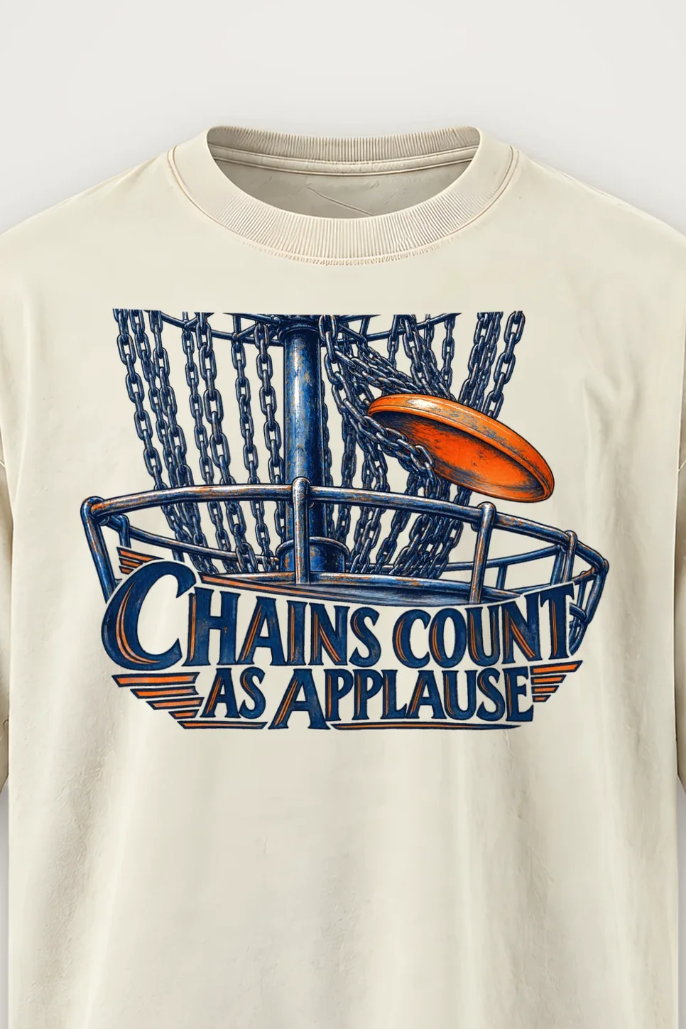 "Chains Count As Applause" Men’s Oversized Heavyweight Crewneck T-Shirt - the graphic up close