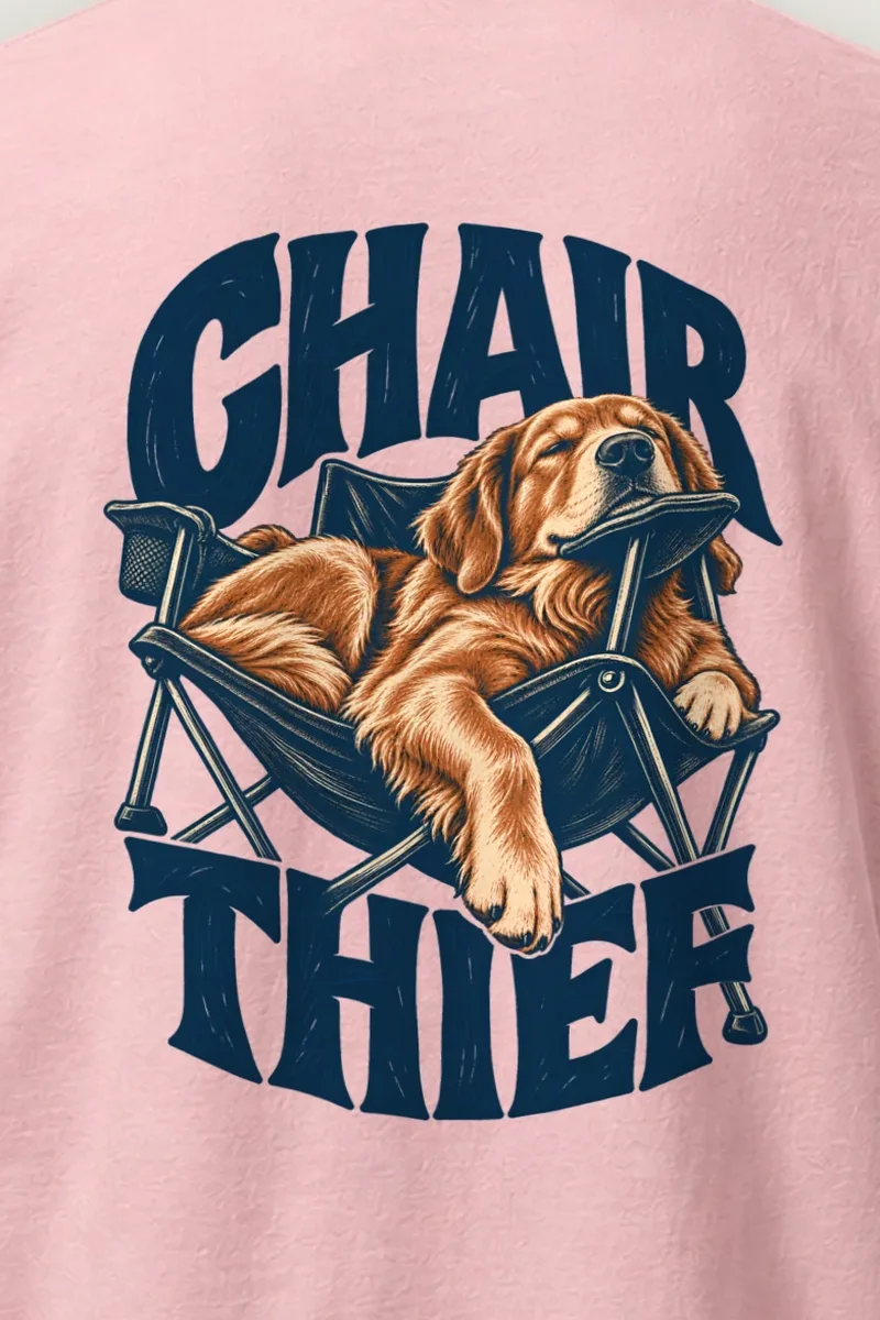 "Chair Thief" Heavyweight Unisex Crewneck T-shirt - the graphic up close