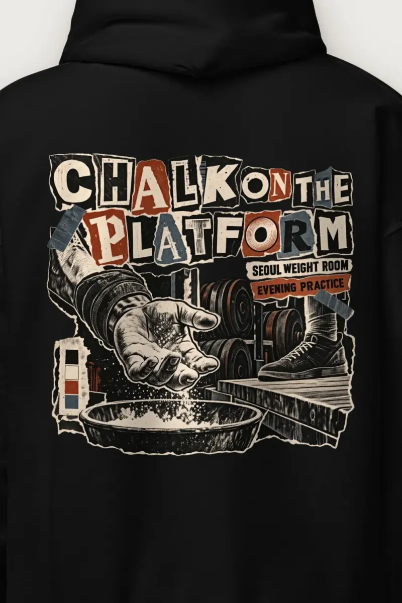 "Chalk on the Platform" Heavy Blend Unisex Pullover Hoodie - the graphic up close