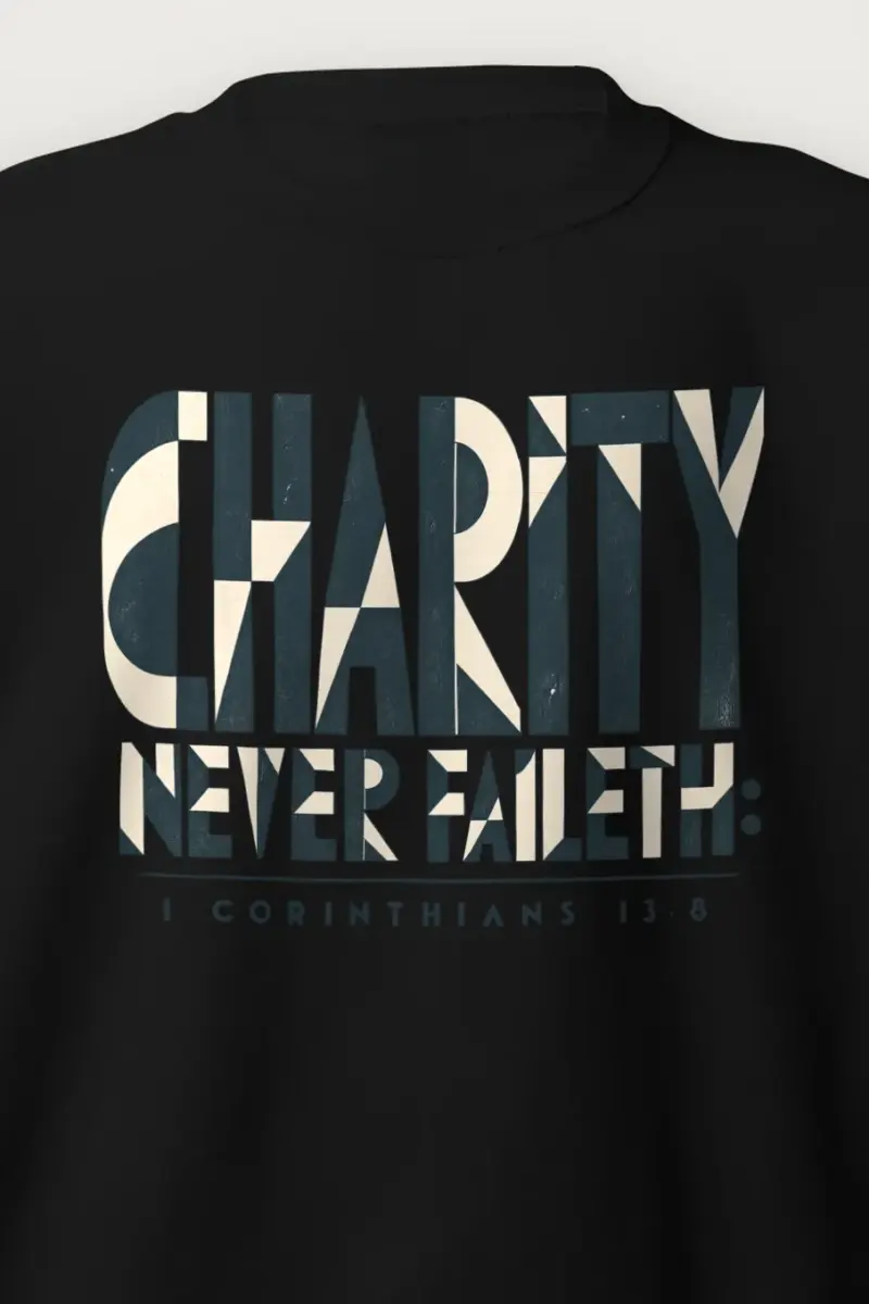 "Charity Never Faileth" Heavy Blend Unisex Crewneck Sweatshirt - the graphic up close