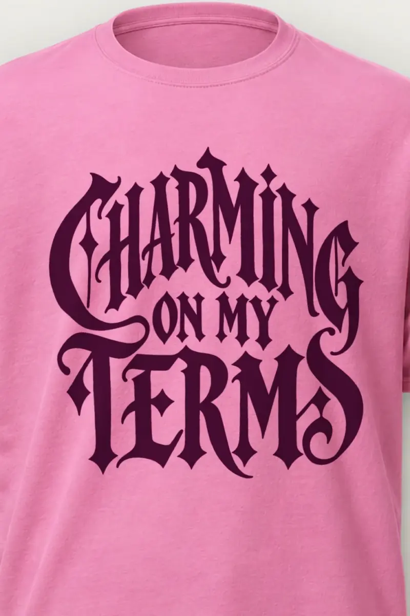 "Charming on My Terms" Heavyweight Unisex Crewneck T-shirt - the graphic up close