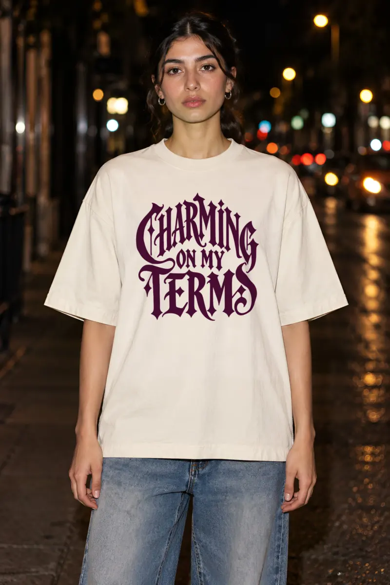 "Charming on My Terms" Unisex Oversized Heavyweight Crewneck T-Shirt