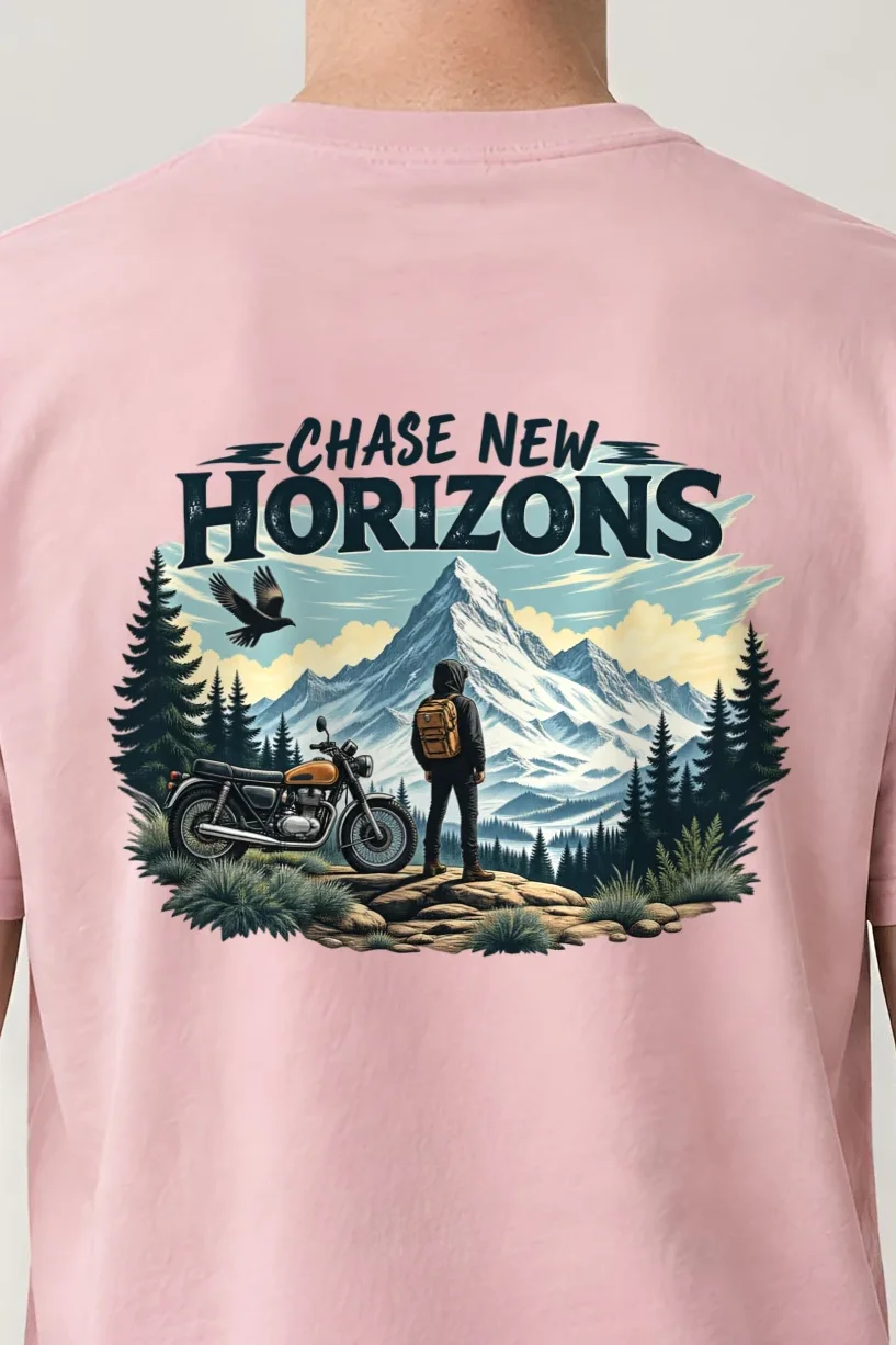 "Chase New Horizons" Heavyweight Unisex Crewneck T-shirt - the graphic up close