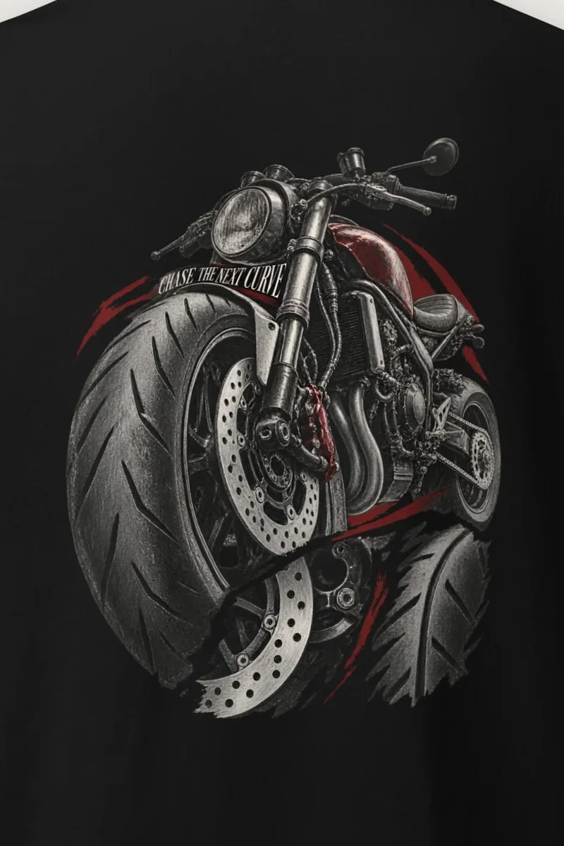 "Chase the Next Curve" Heavyweight Unisex Crewneck T-shirt - the graphic up close