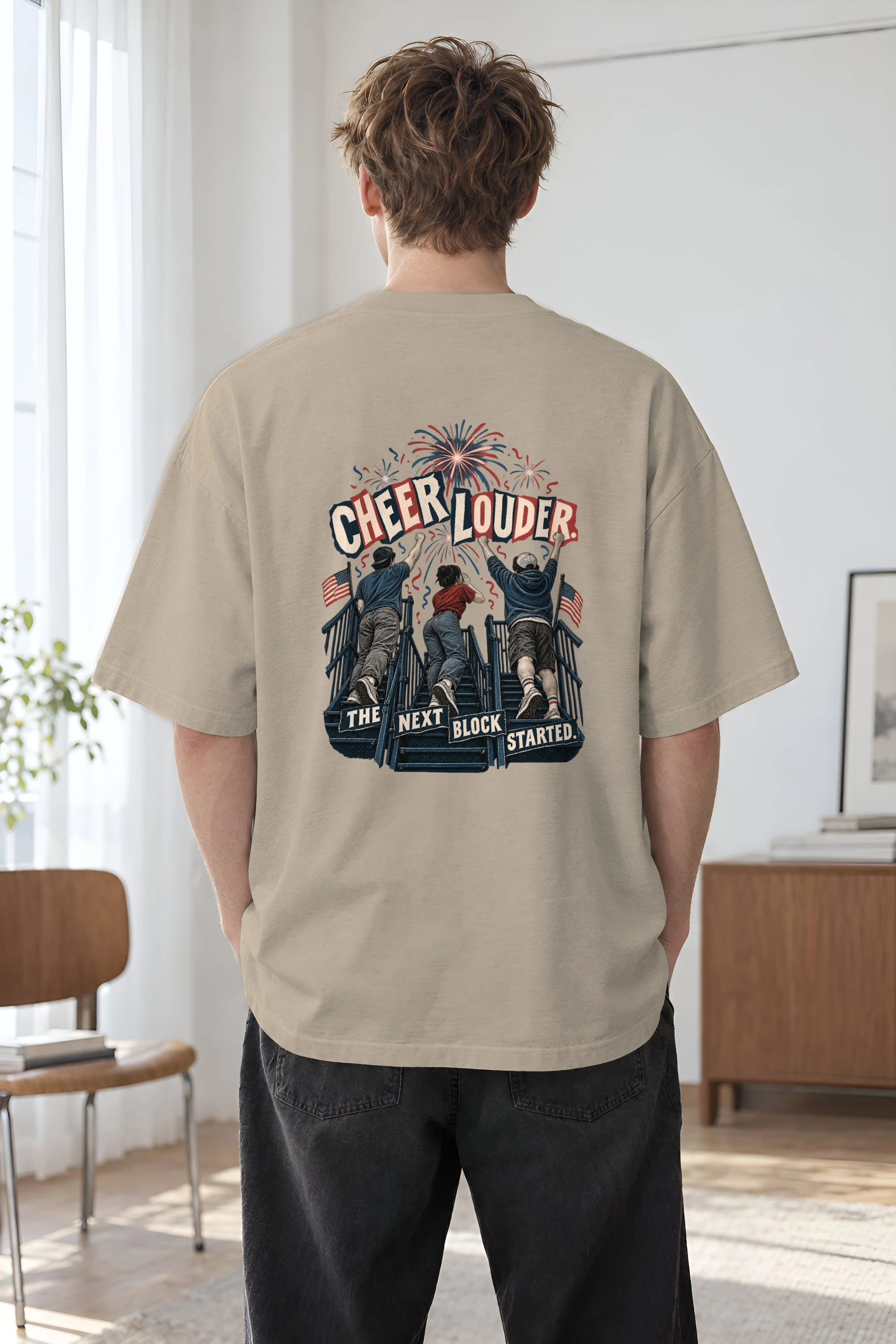 "Cheer Louder" Men's Oversized Heavyweight Crewneck T-Shirt