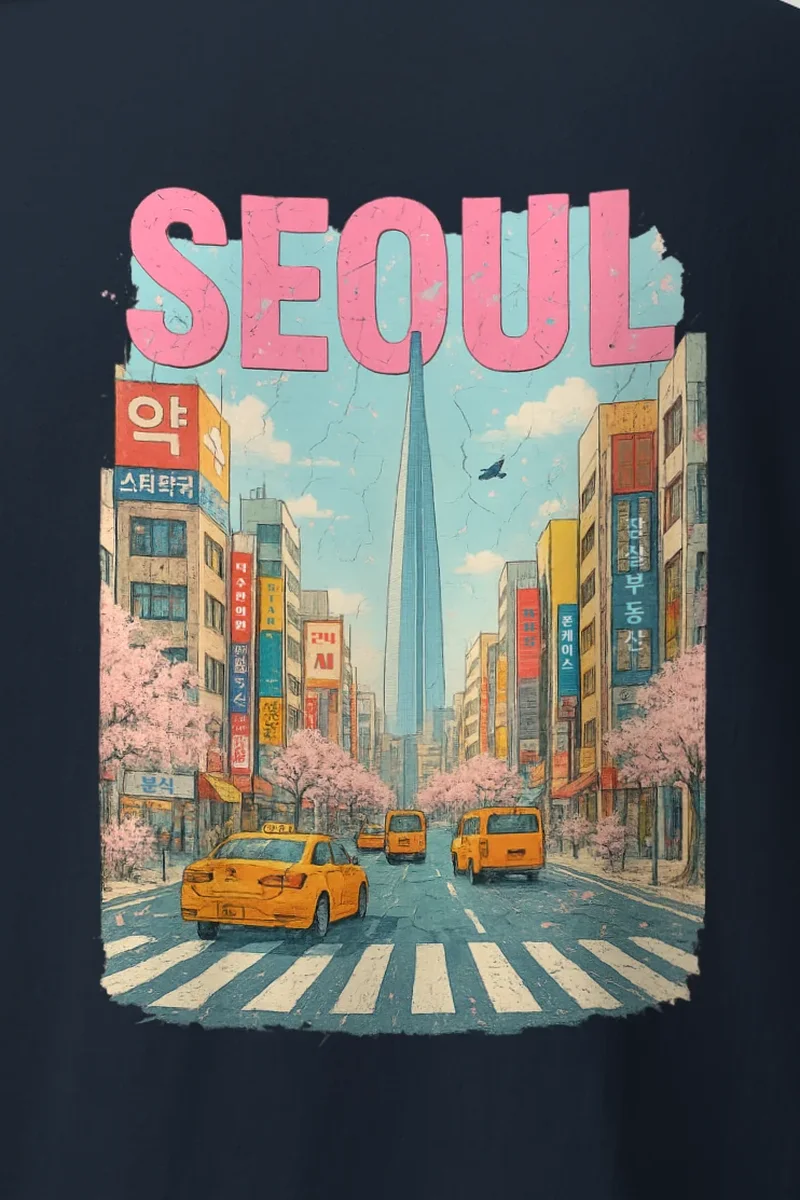 "Cherry Blossom Taxi Street" Heavyweight Unisex Crewneck T-shirt