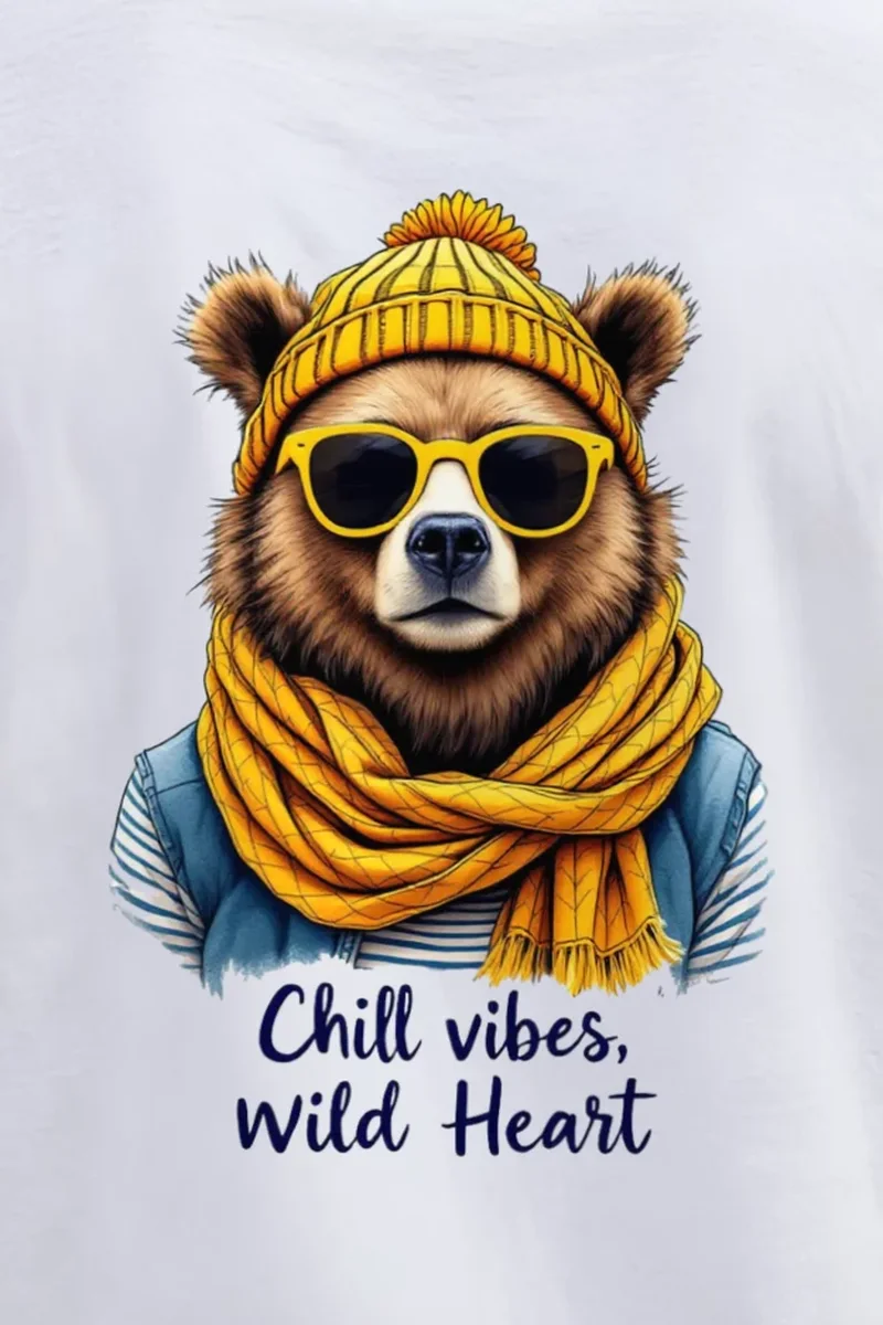 "Chill Vibes Wild Heart" Heavyweight Unisex Crewneck T-shirt - the graphic up close