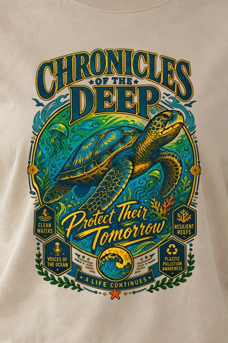 "Chronicles Of The Deep" Unisex Longsleeve T-shirt - the graphic up close