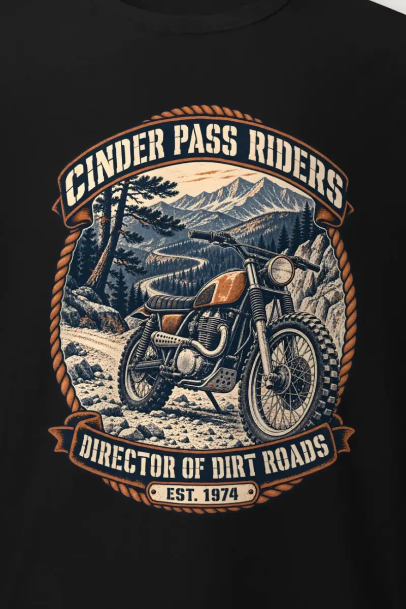 "Cinder Pass Riders" Heavyweight Unisex Crewneck T-shirt - the graphic up close