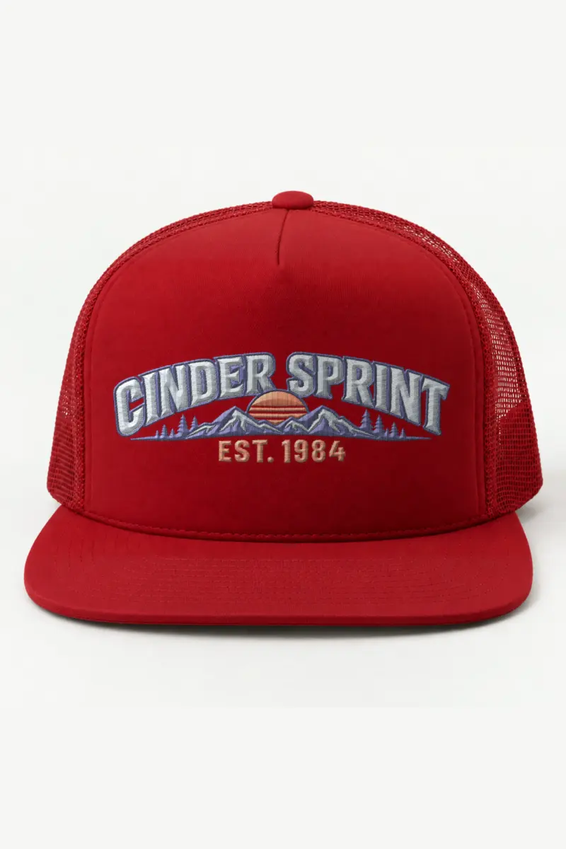 "Cinder Sprint" 5 Panel Trucker Cap · Embroidered