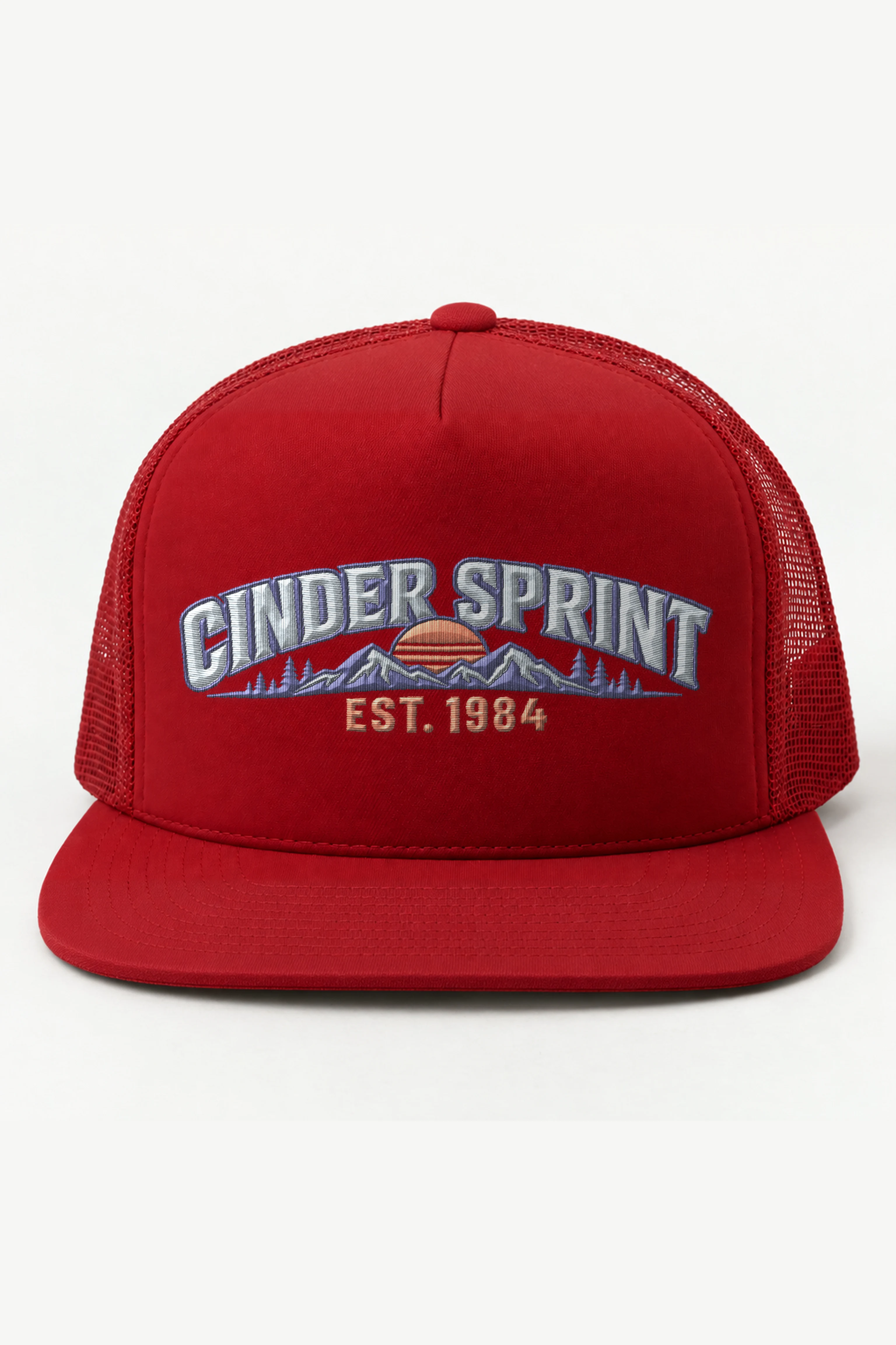 "Cinder Sprint" 5 Panel Trucker Cap · Embroidered