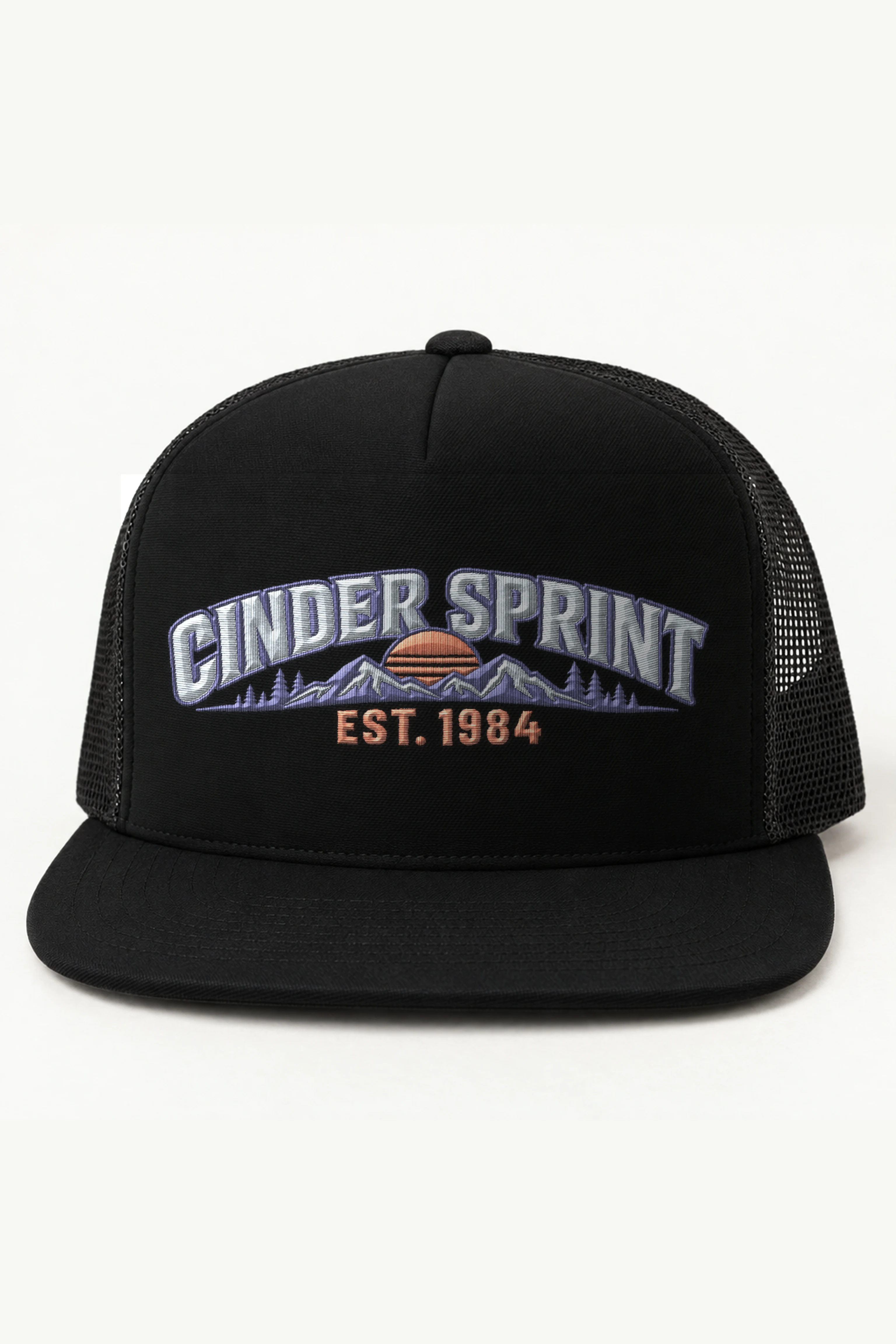 "Cinder Sprint" 5 Panel Trucker Cap · Embroidered