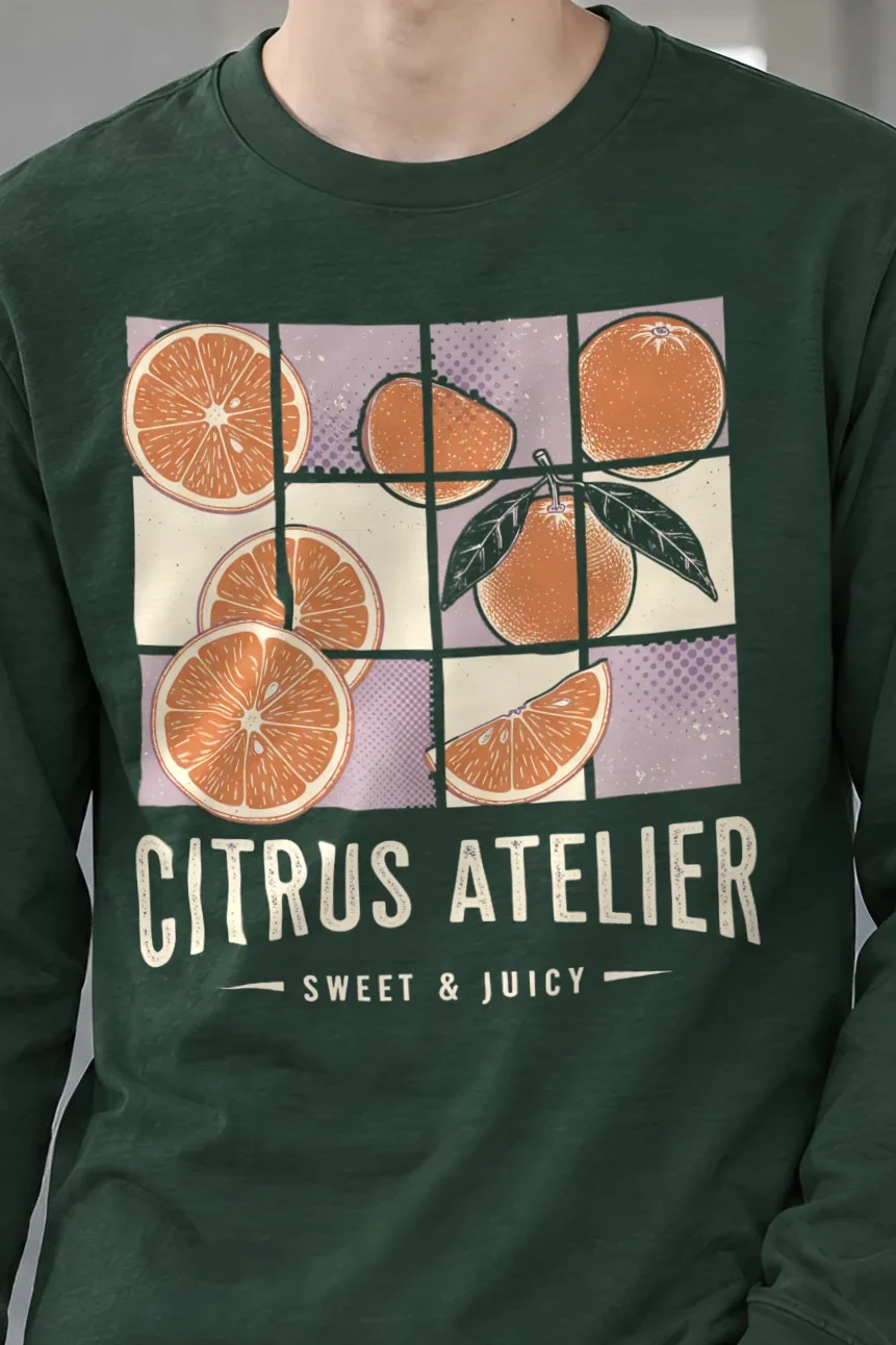 "Citrus Atelier" Unisex Longsleeve T-shirt - the graphic up close