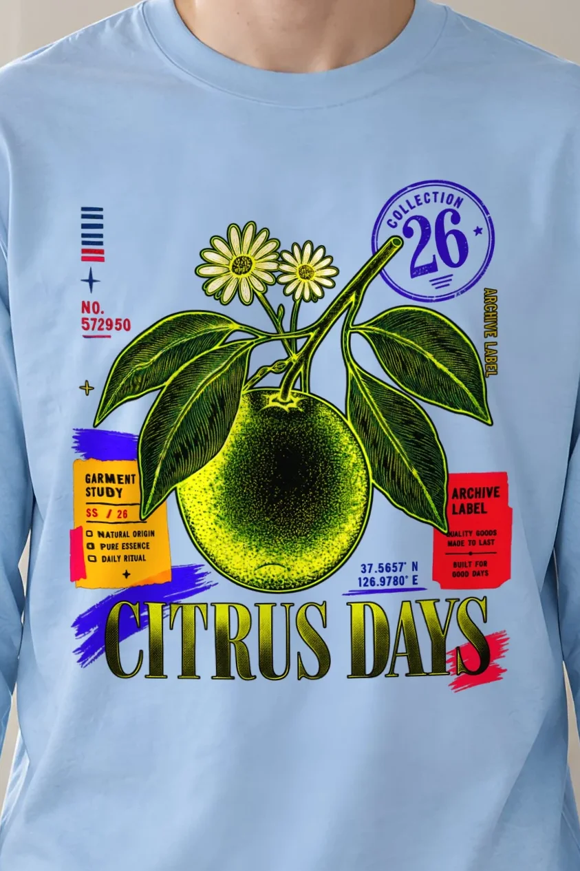 "Citrus Days" Unisex Longsleeve T-shirt - the graphic up close