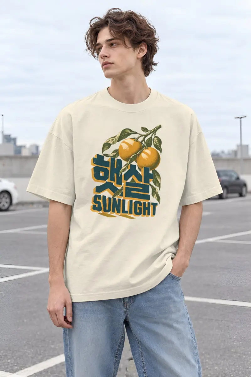 "Citrus Sunlight" Men's Oversized Heavyweight Crewneck T-Shirt