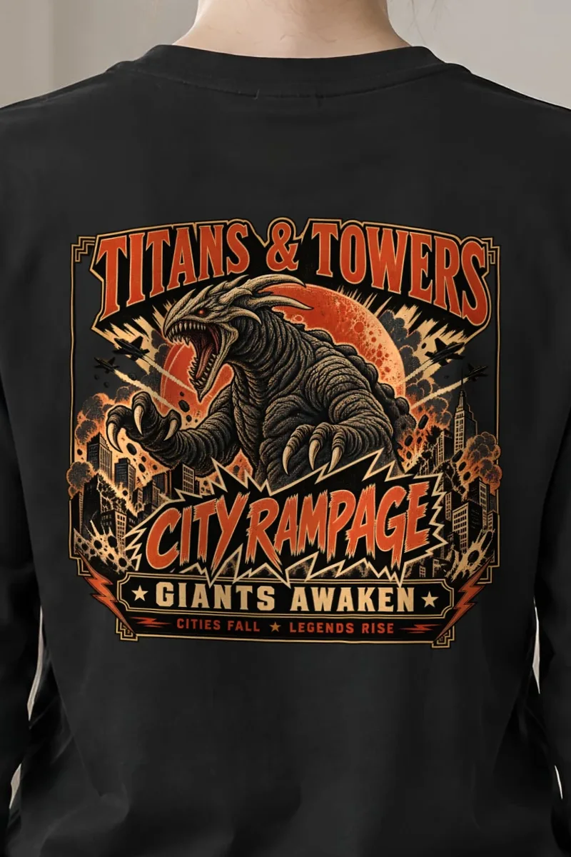 "City Rampage" Unisex Longsleeve T-shirt - the graphic up close