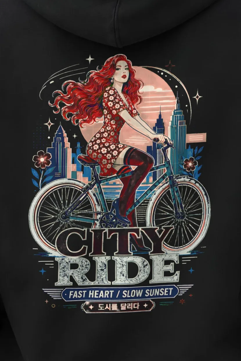 "City Ride" Unisex Pullover Hoodie - the graphic up close