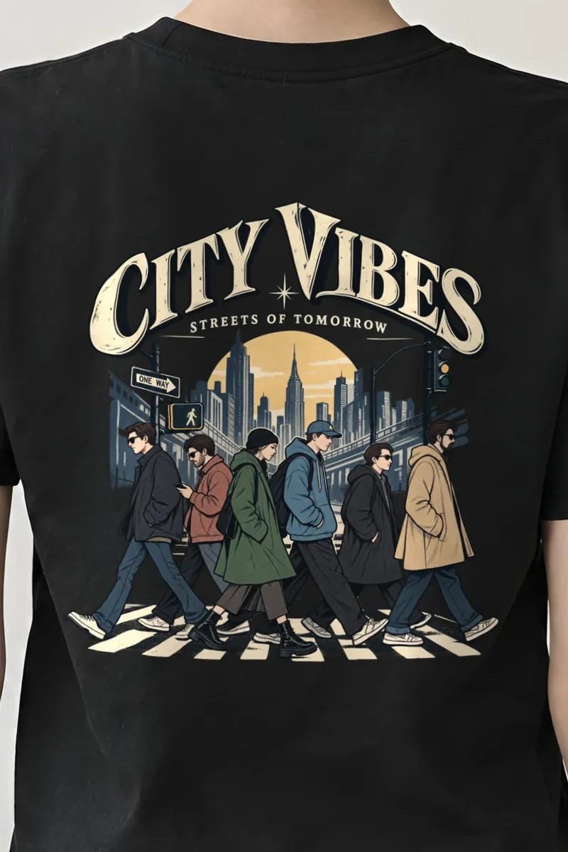 "City Vibes" Heavyweight Unisex Crewneck T-shirt - the graphic up close