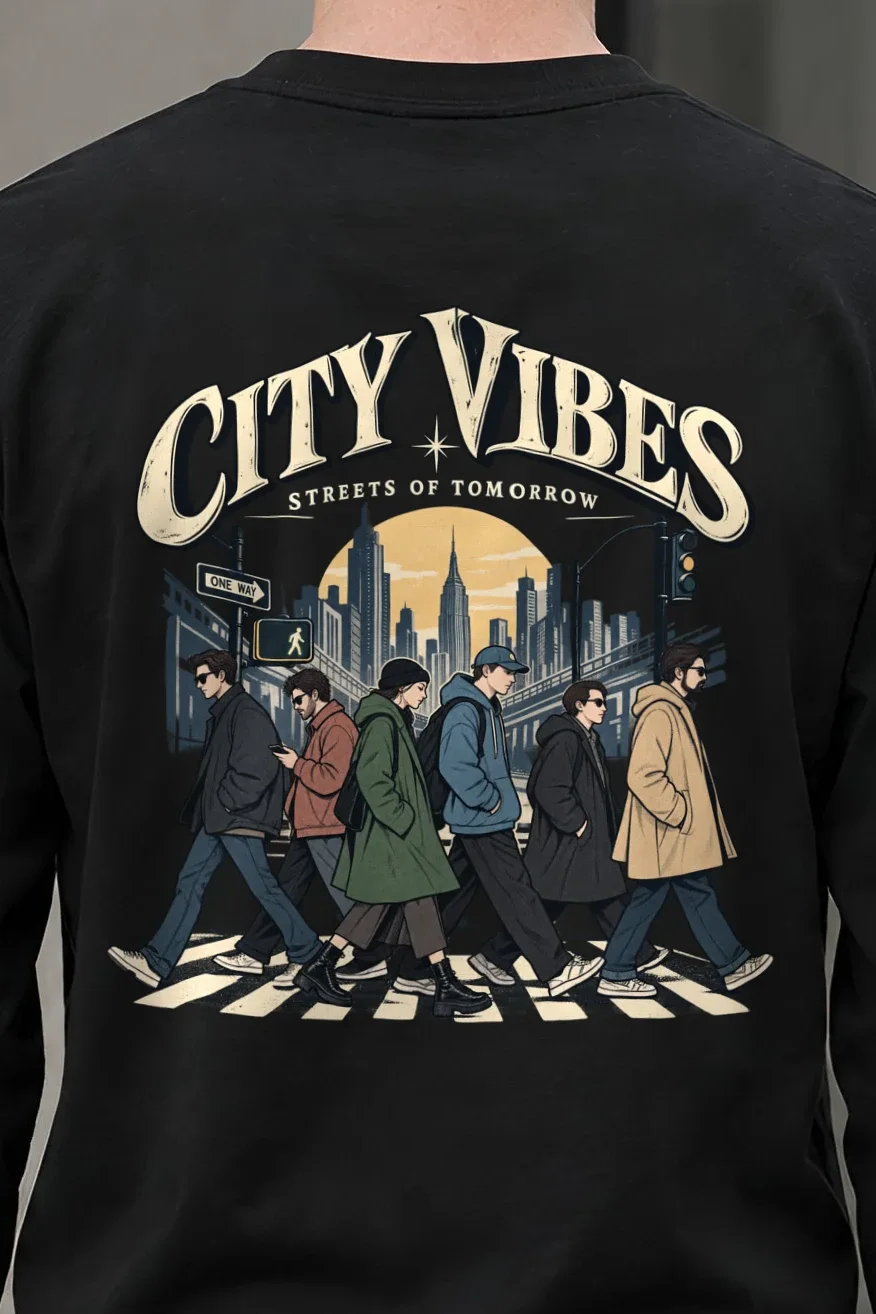 "City Vibes" Unisex Longsleeve T-shirt - the graphic up close