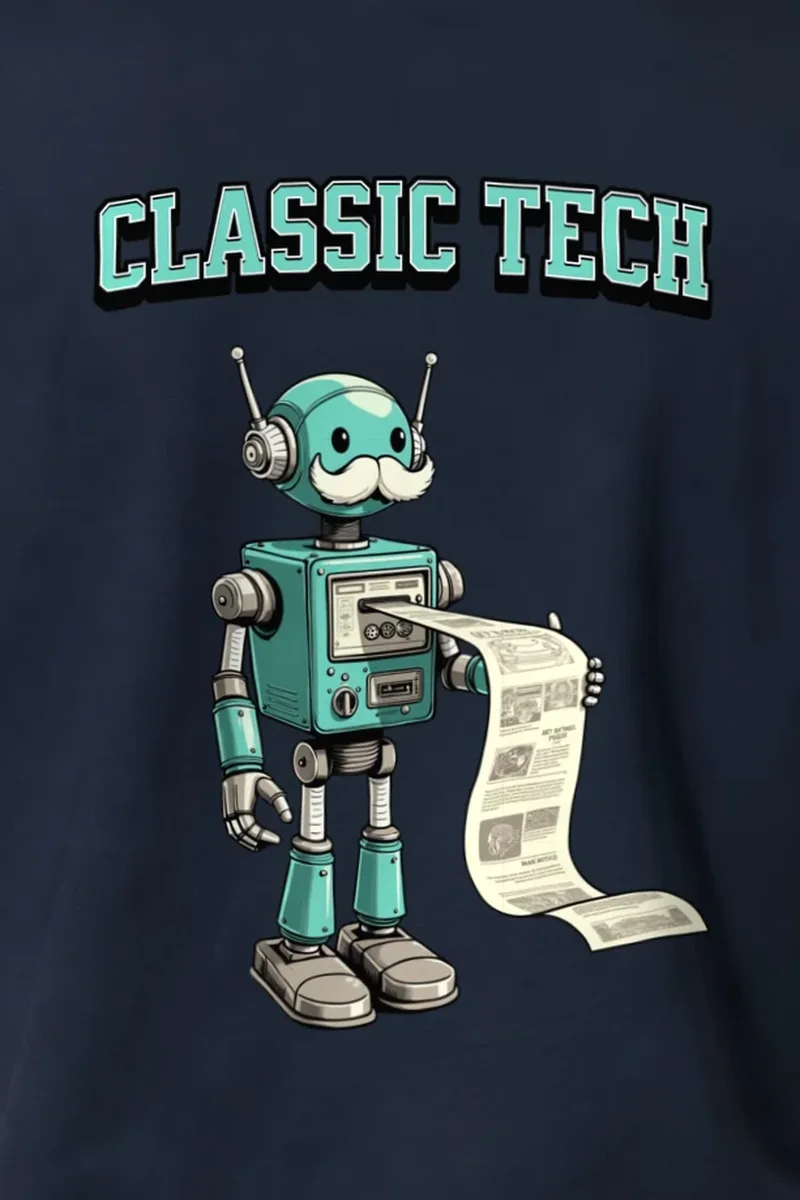 "Classic Tech Robot" Heavyweight Unisex Crewneck T-shirt - the graphic up close