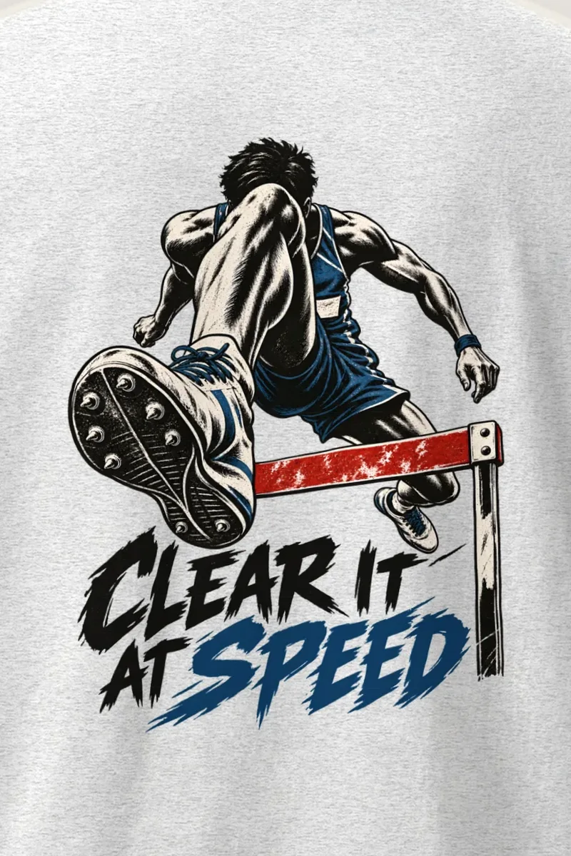 "Clear It at Speed" Heavyweight Unisex Crewneck T-shirt - the graphic up close