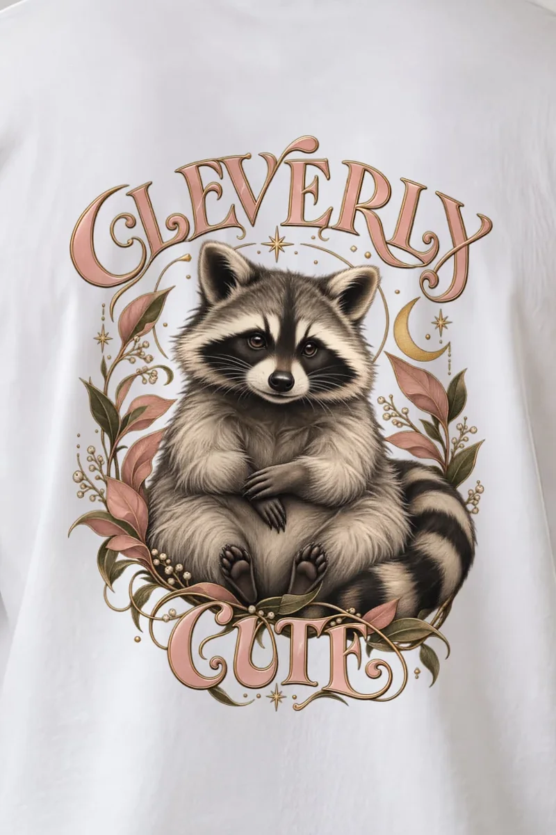 "Cleverly Cute Raccoon" Unisex Longsleeve T-shirt - the graphic up close