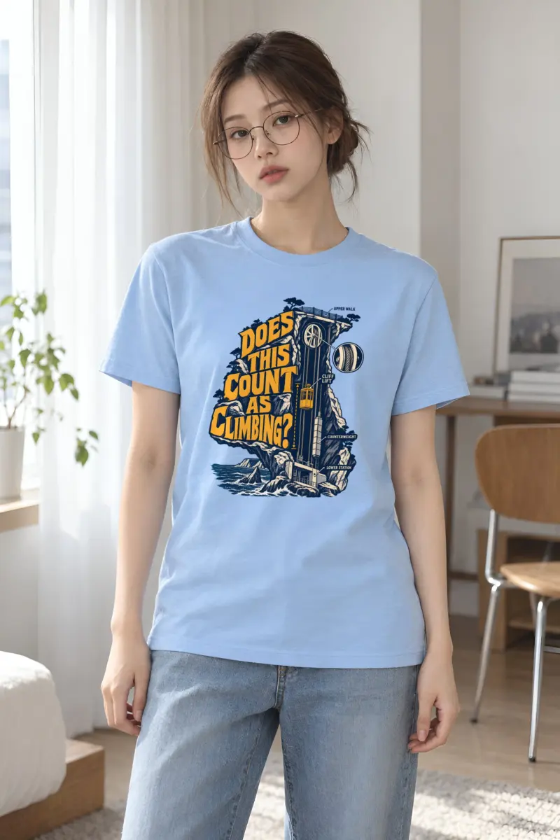 “Cliff Lift Engraving” Heavyweight Unisex Crewneck T-shirt