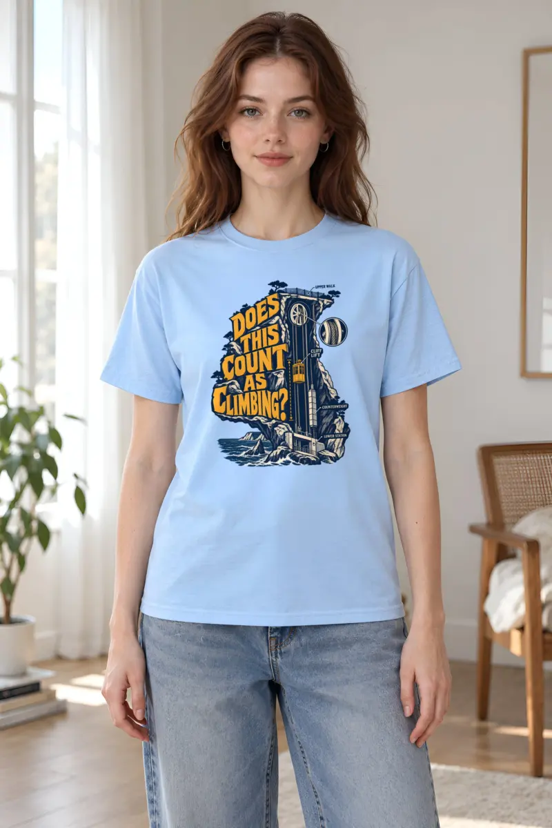 "Cliff Lift Engraving" Heavyweight Unisex Crewneck T-shirt