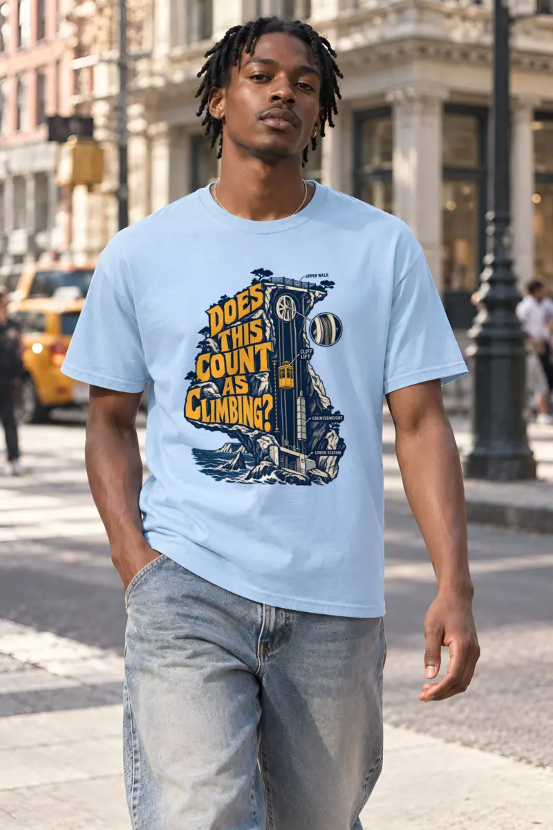 "Cliff Lift Engraving" Heavyweight Unisex Crewneck T-shirt