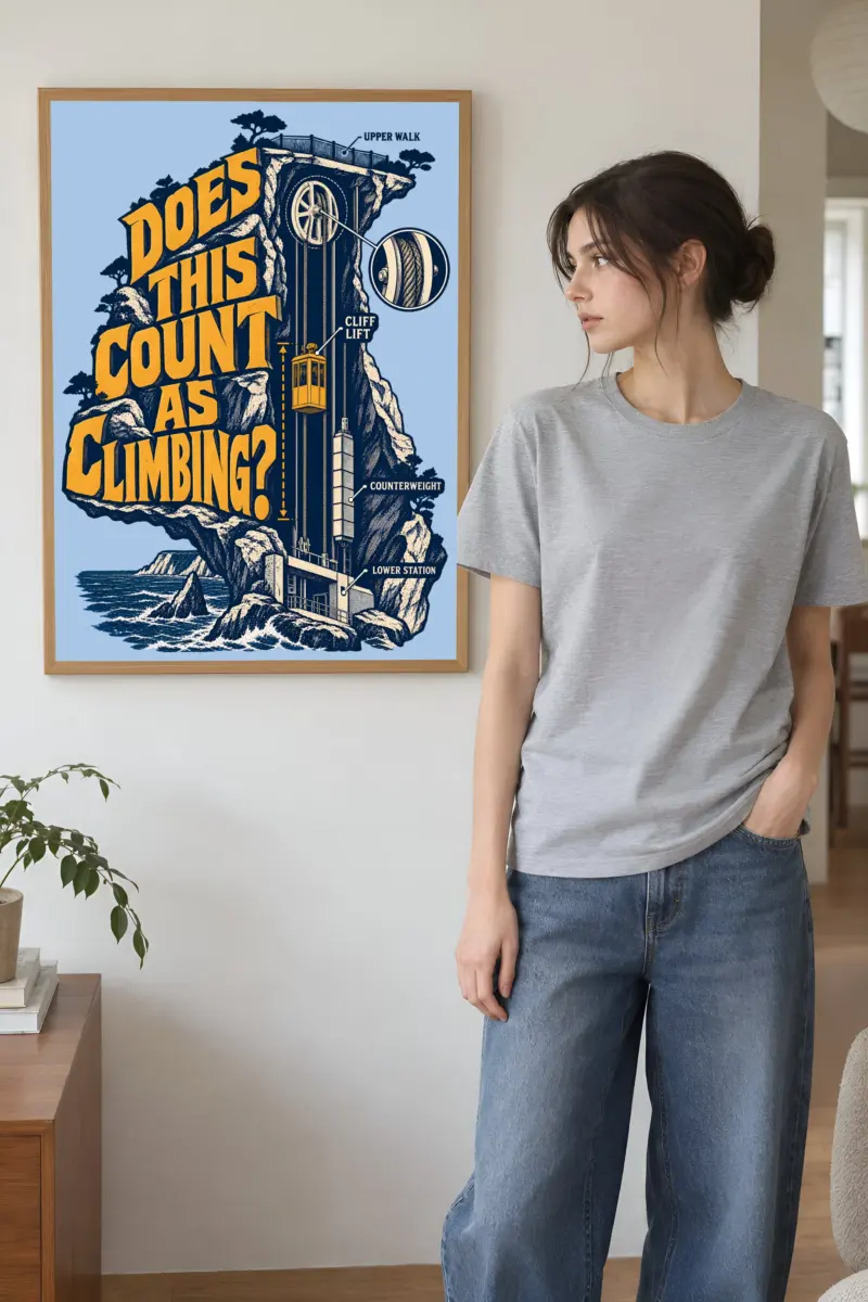 "Cliff Lift Engraving" Premium Wooden Framed Poster