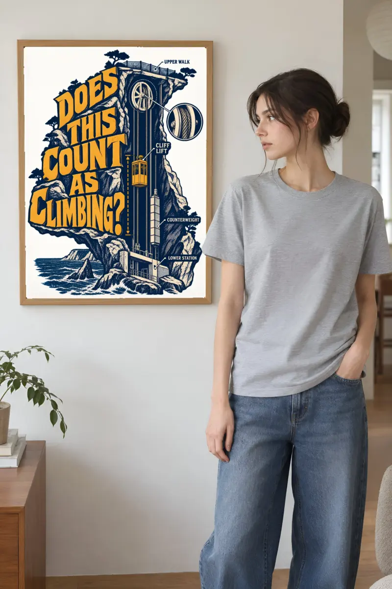 "Cliff Lift Engraving" Premium Wooden Framed Poster