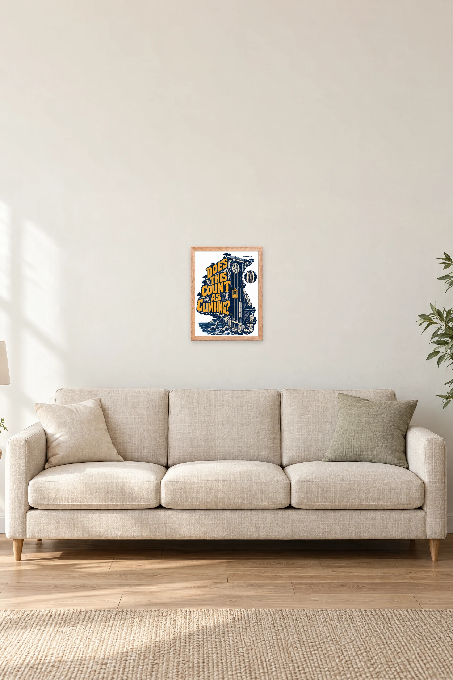 "Cliff Lift Engraving" Premium Wooden Framed Poster — Natural Wood frame, 12 × 16 in