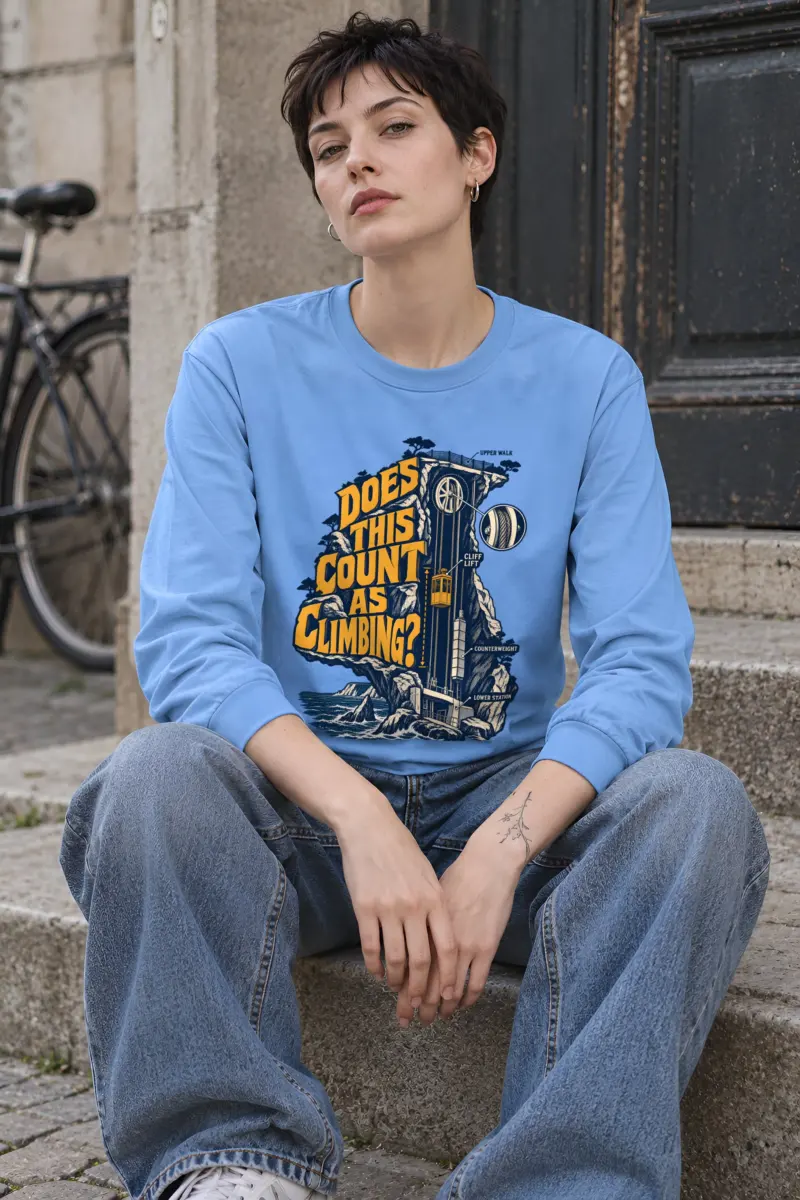"Cliff Lift Engraving" Unisex Longsleeve T-shirt