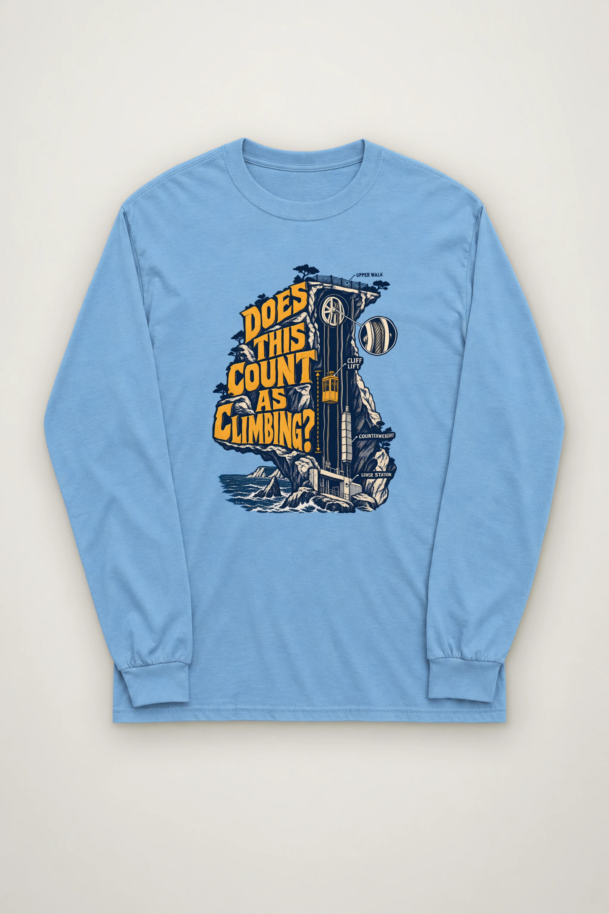 "Cliff Lift Engraving" Unisex Longsleeve T-shirt