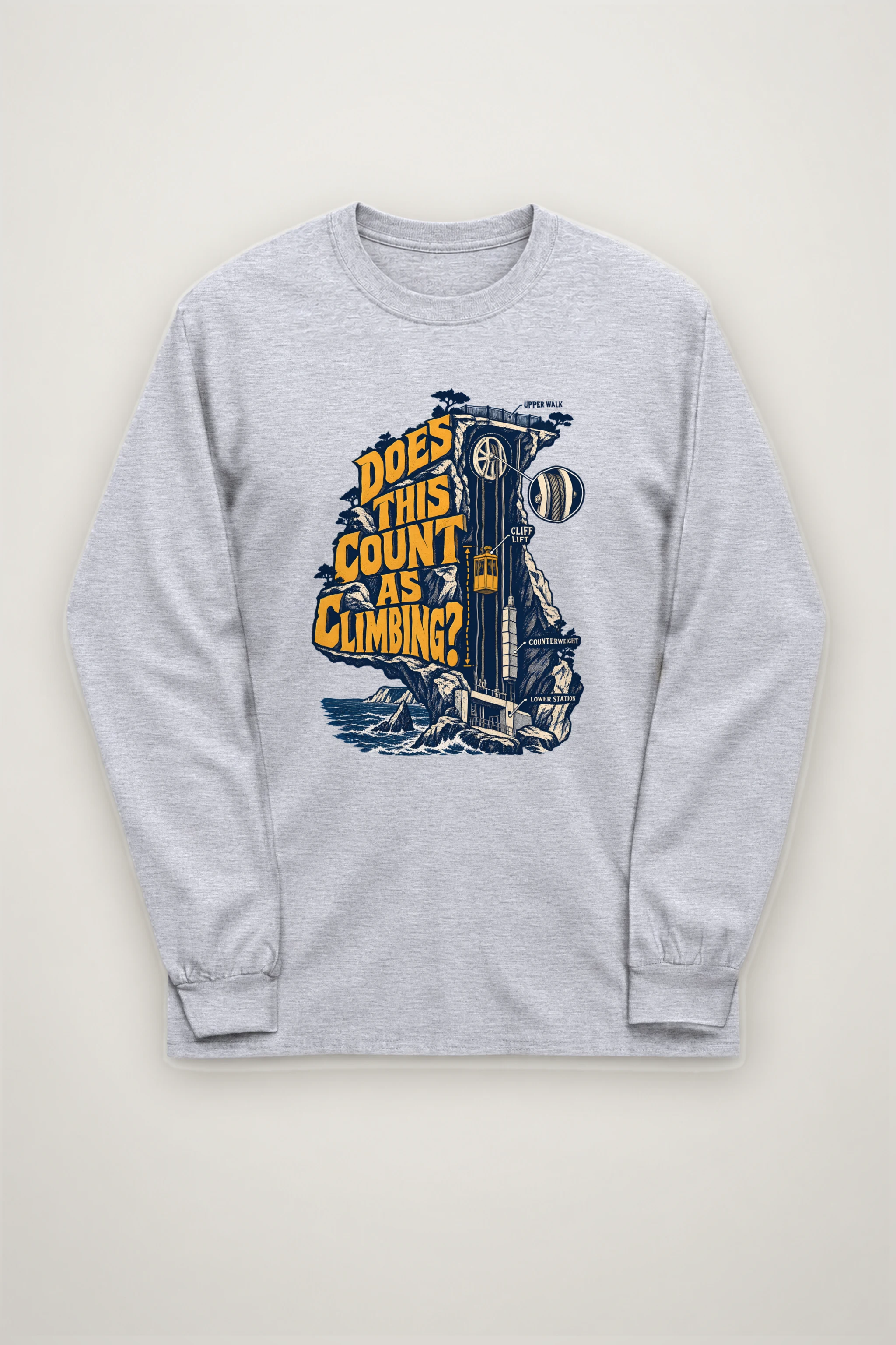 "Cliff Lift Engraving" Unisex Longsleeve T-shirt