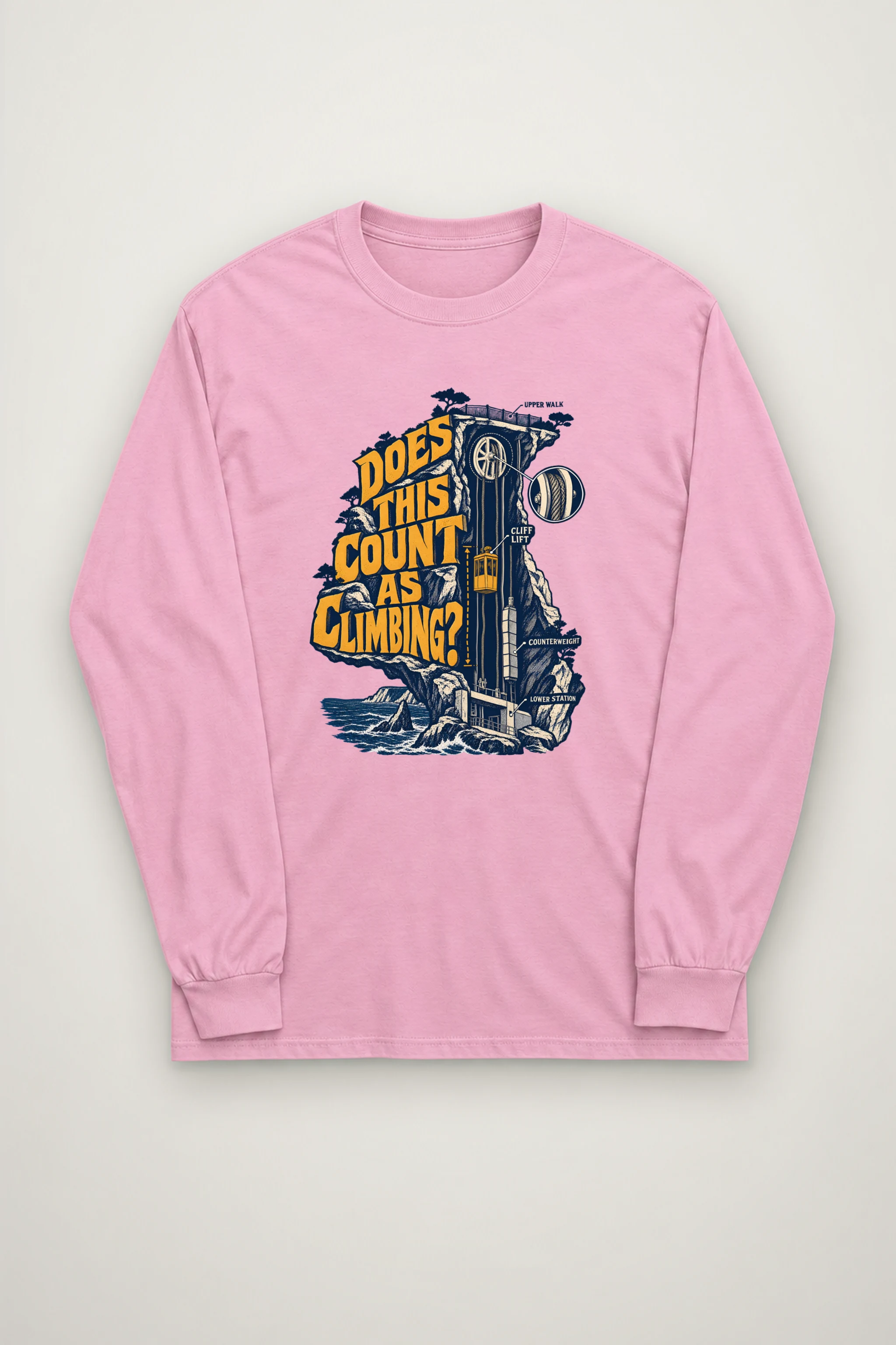 "Cliff Lift Engraving" Unisex Longsleeve T-shirt