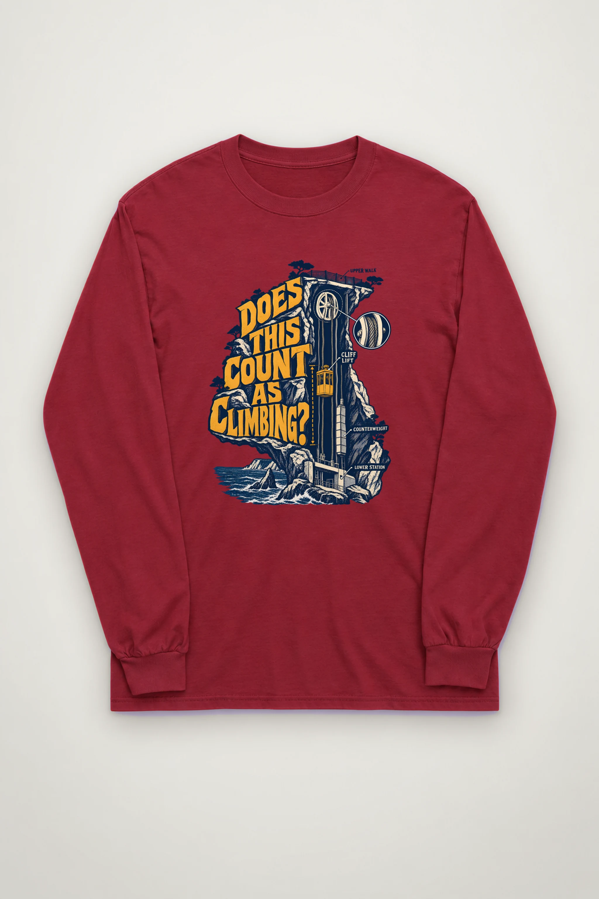 "Cliff Lift Engraving" Unisex Longsleeve T-shirt