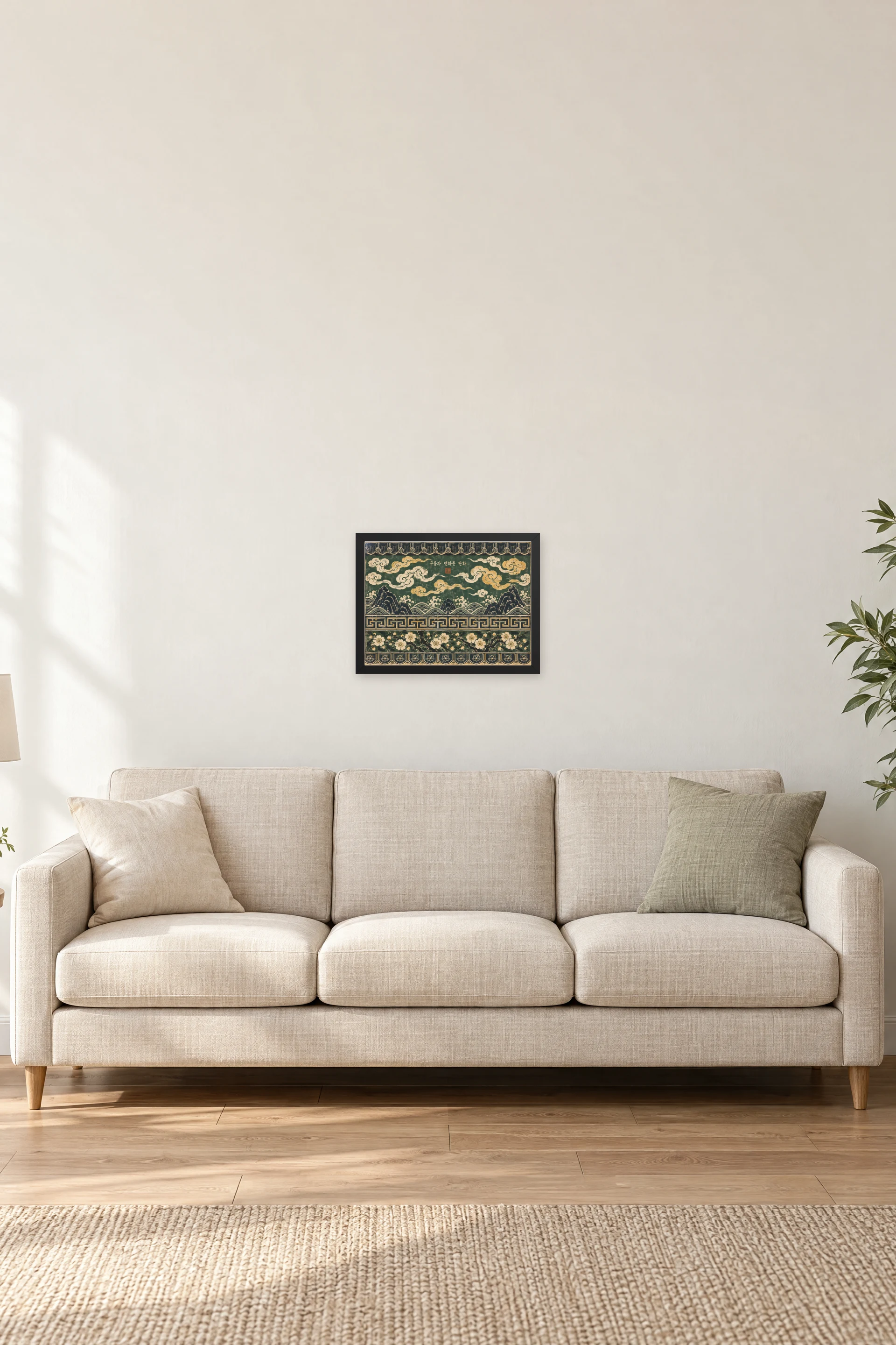 "Cloud And Lotus Print" Premium Wooden Framed Poster · Landscape — Black frame, 16 × 12 in