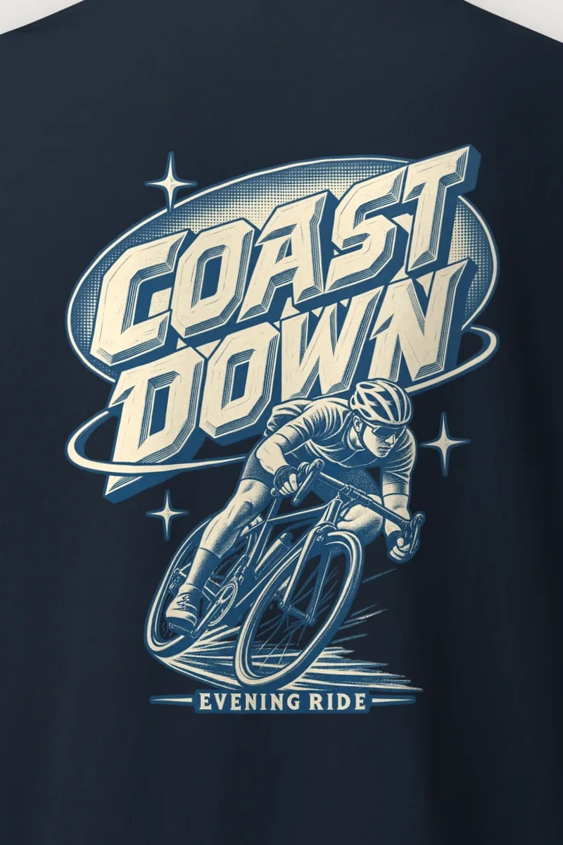 "Coast Down Evening Ride" Heavyweight Unisex Crewneck T-shirt - the graphic up close