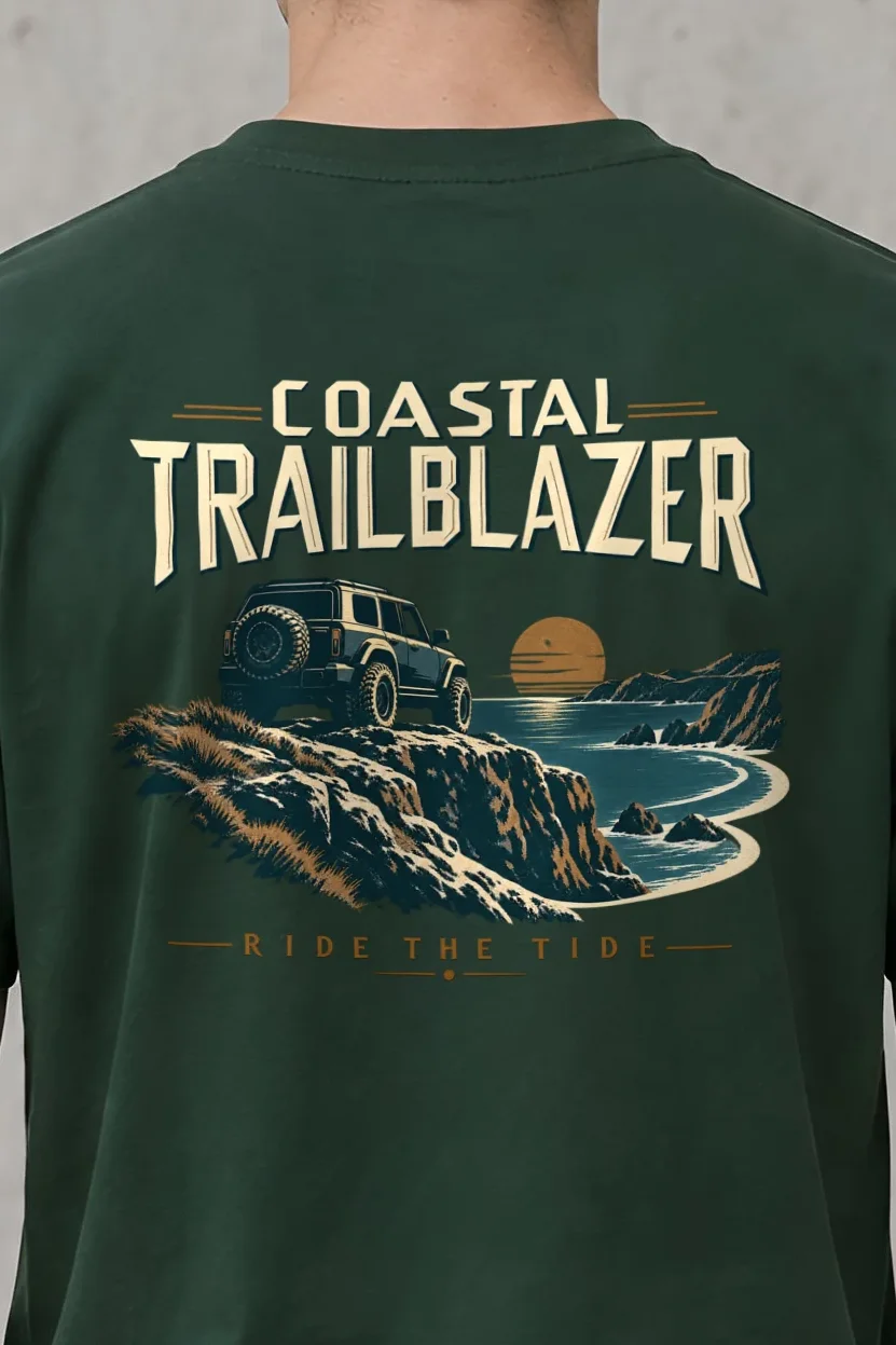 "Coastal Trailblazer" Heavyweight Unisex Crewneck T-shirt - the graphic up close