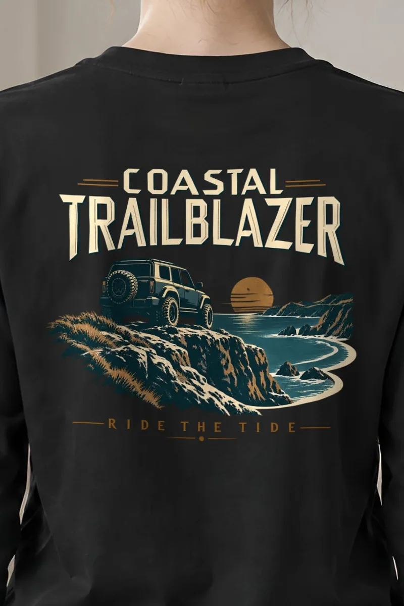 "Coastal Trailblazer" Unisex Longsleeve T-shirt - the graphic up close