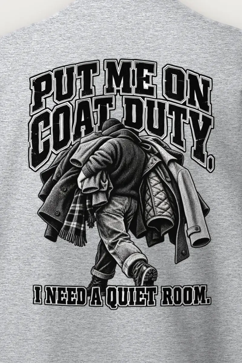 "Coat Duty" Heavy Blend Unisex Crewneck Sweatshirt - the graphic up close