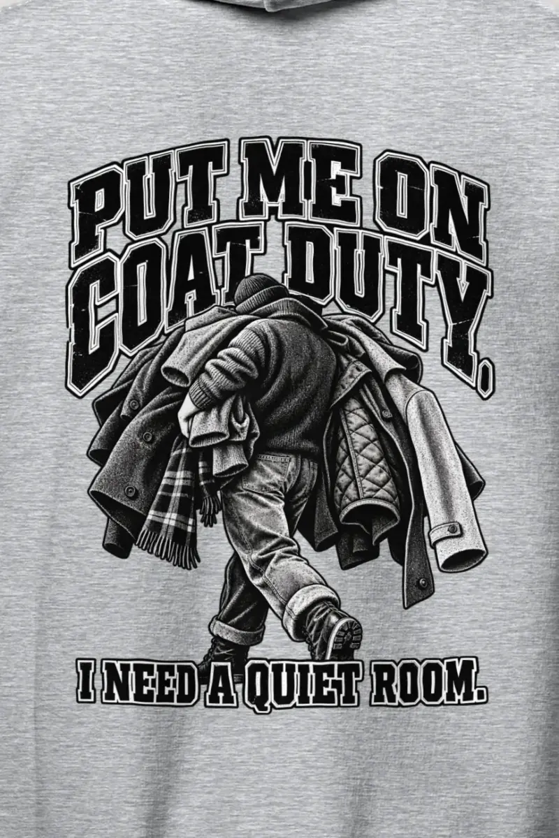 "Coat Duty" Heavy Blend Unisex Pullover Hoodie - the graphic up close