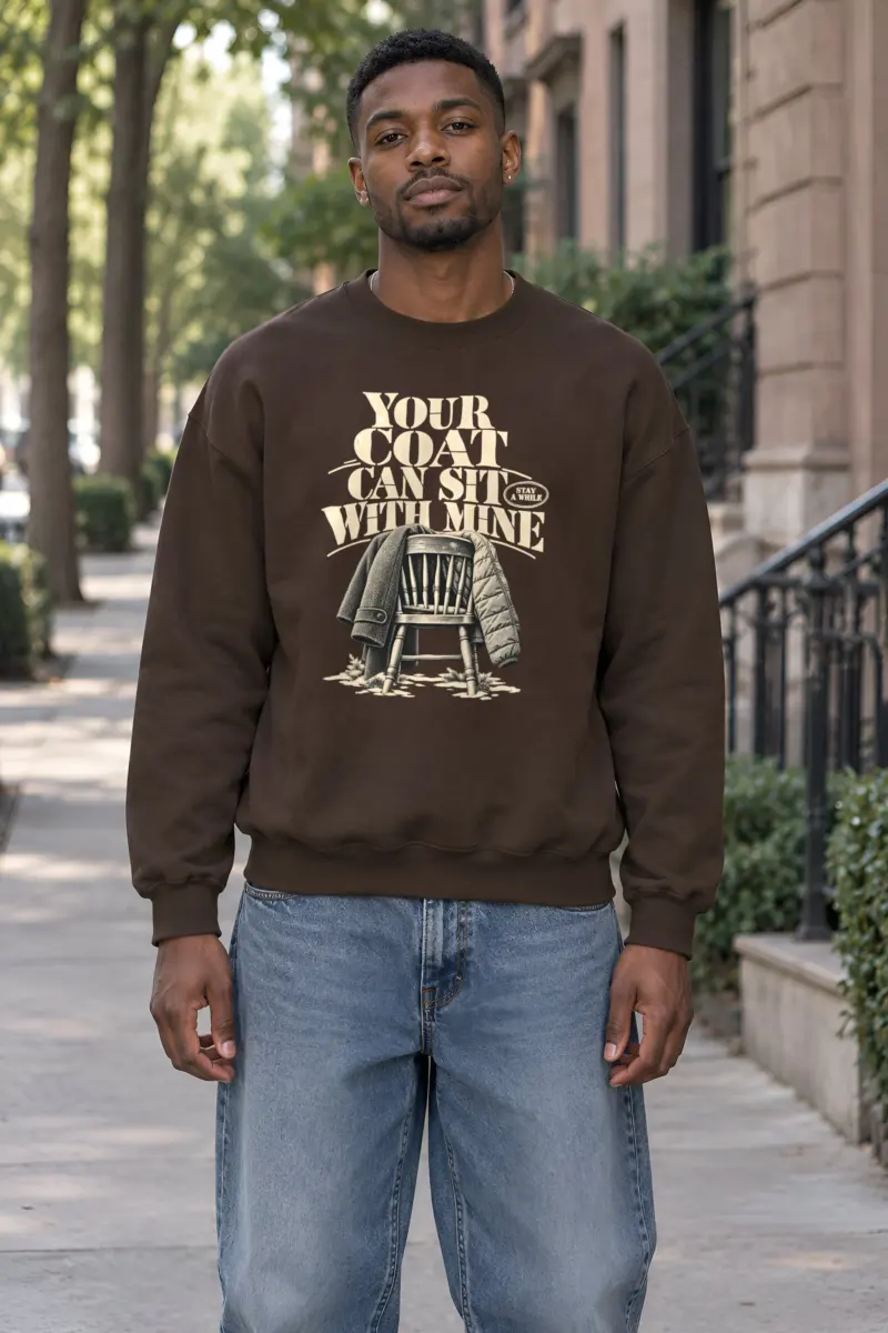"Coats On A Wooden Chair" Heavy Blend Unisex Crewneck Sweatshirt