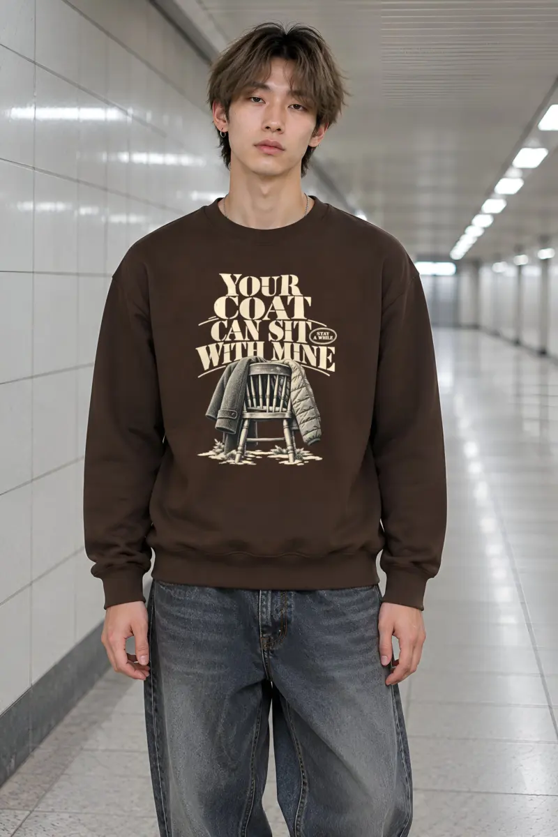 “Coats On A Wooden Chair” Heavy Blend Unisex Crewneck Sweatshirt