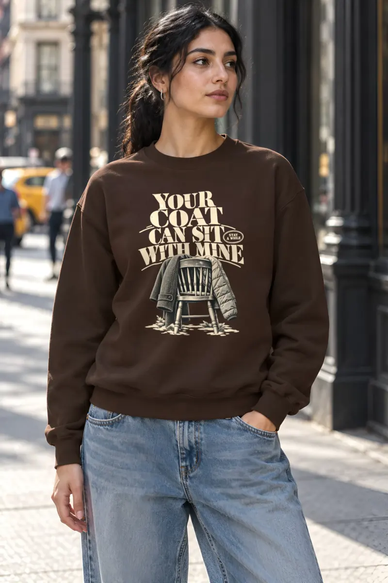 "Coats On A Wooden Chair" Heavy Blend Unisex Crewneck Sweatshirt