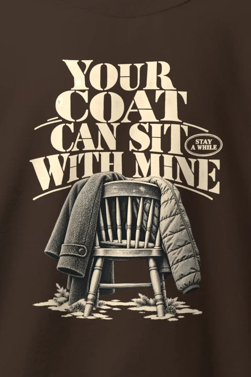 "Coats On A Wooden Chair" Heavy Blend Unisex Crewneck Sweatshirt - the graphic up close
