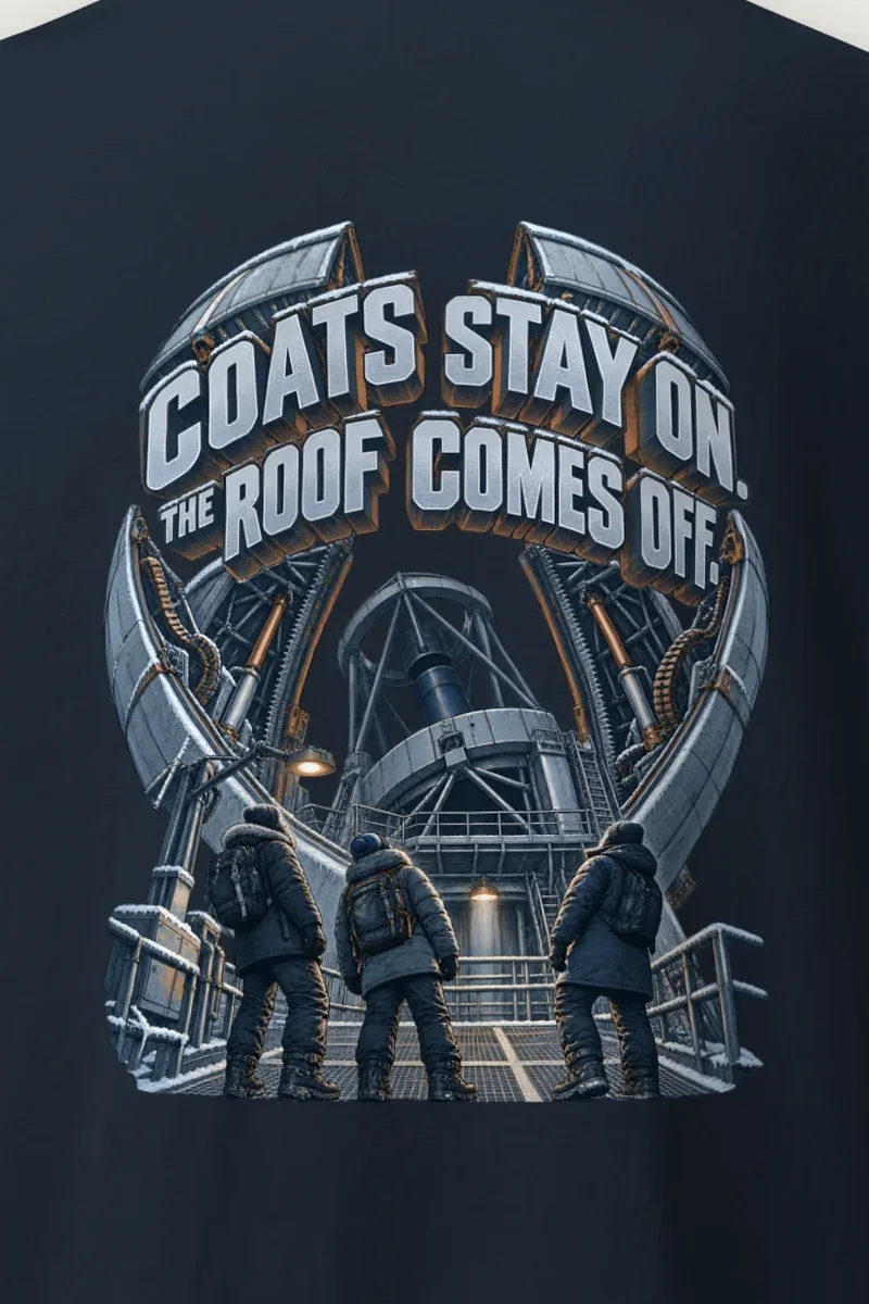"Coats Stay On" Heavyweight Unisex Crewneck T-shirt - the graphic up close