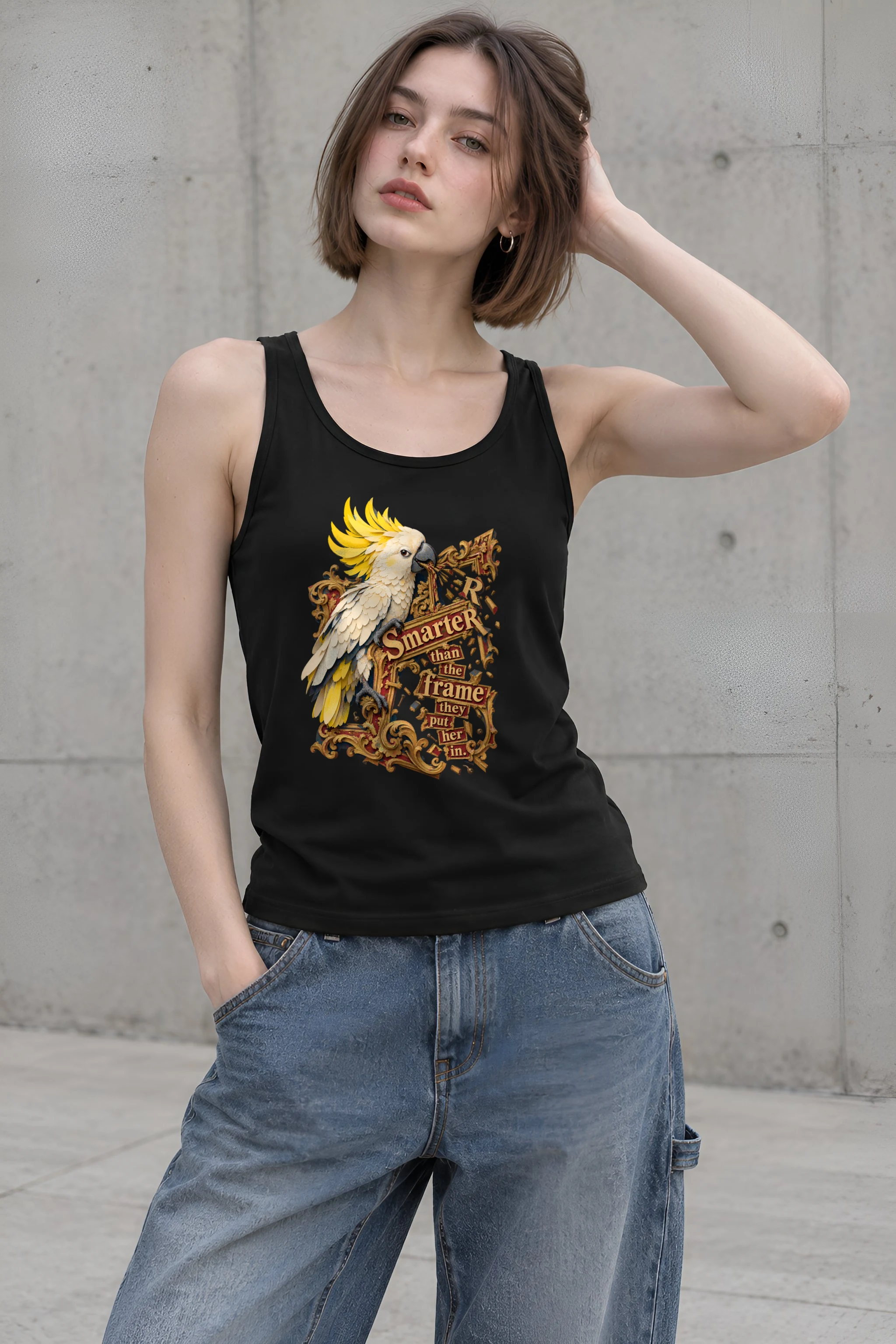 "Cockatoo Breaking The Frame" Unisex Jersey Tank