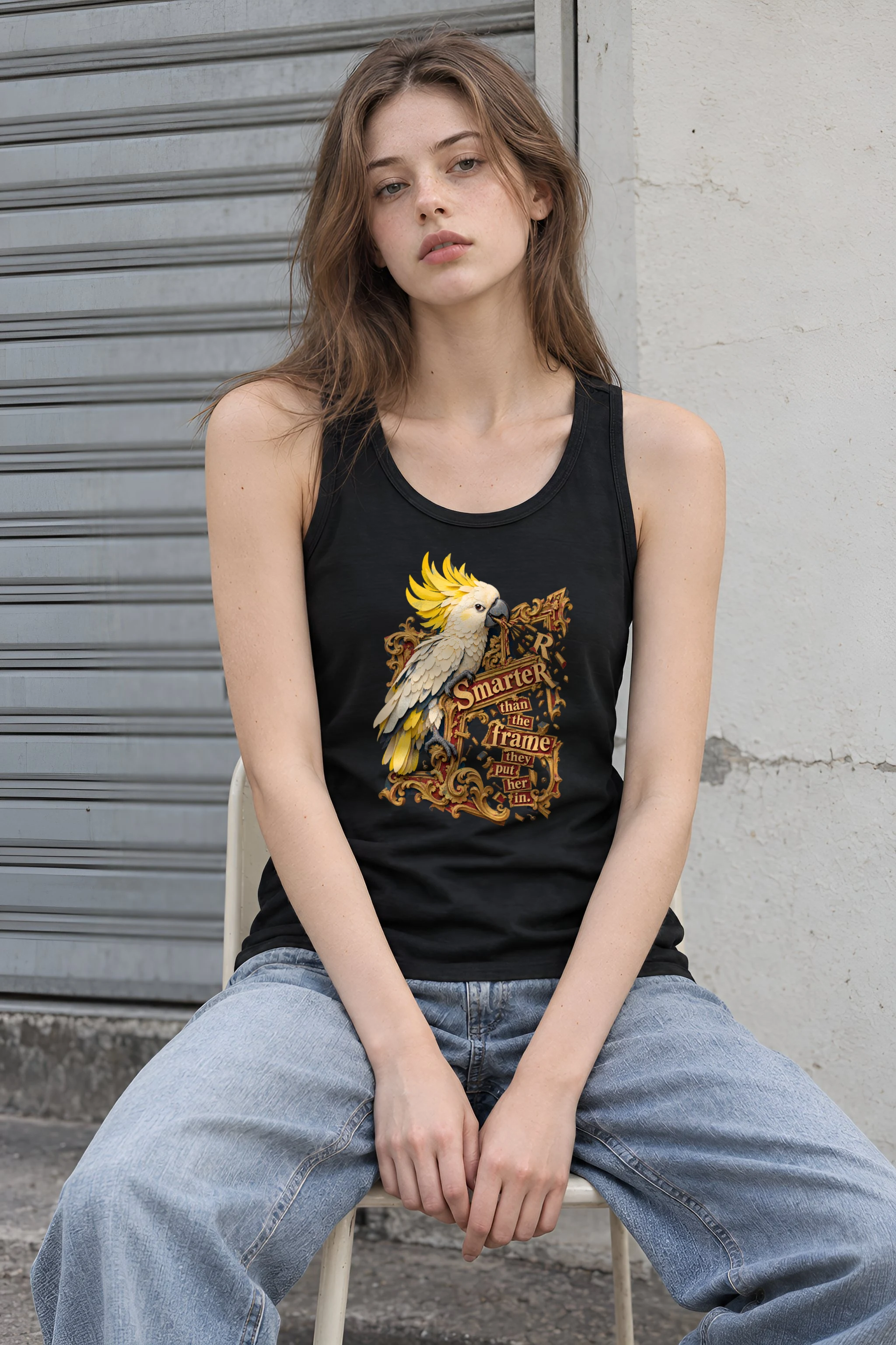 "Cockatoo Breaking The Frame" Unisex Jersey Tank